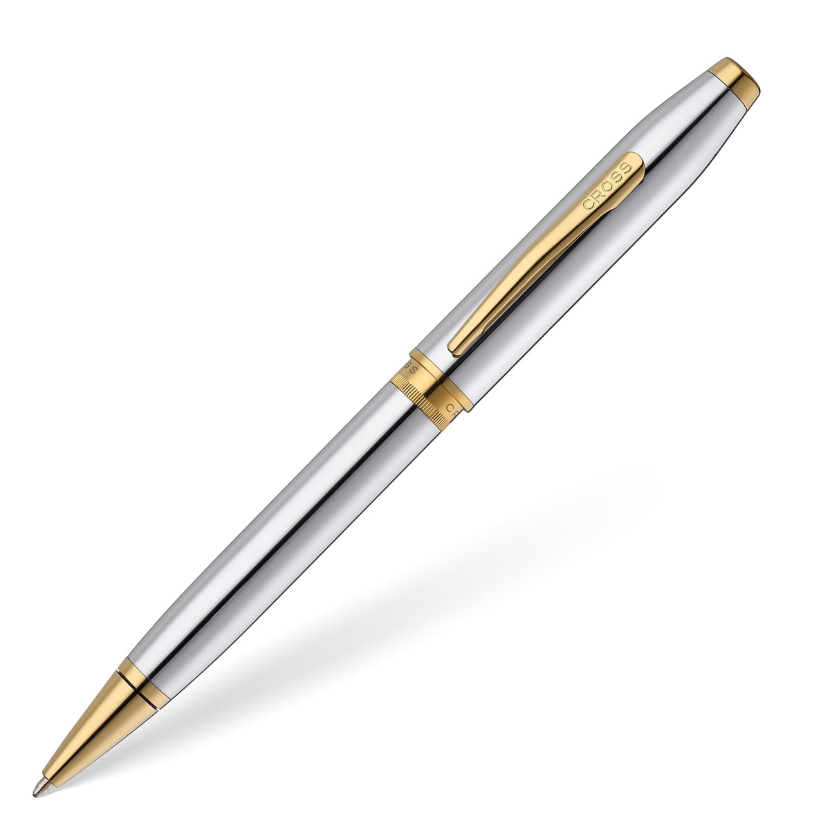 Cross Foundry Polished Chrome Gold Ballpoint Pen, Medium Point, Black Ink