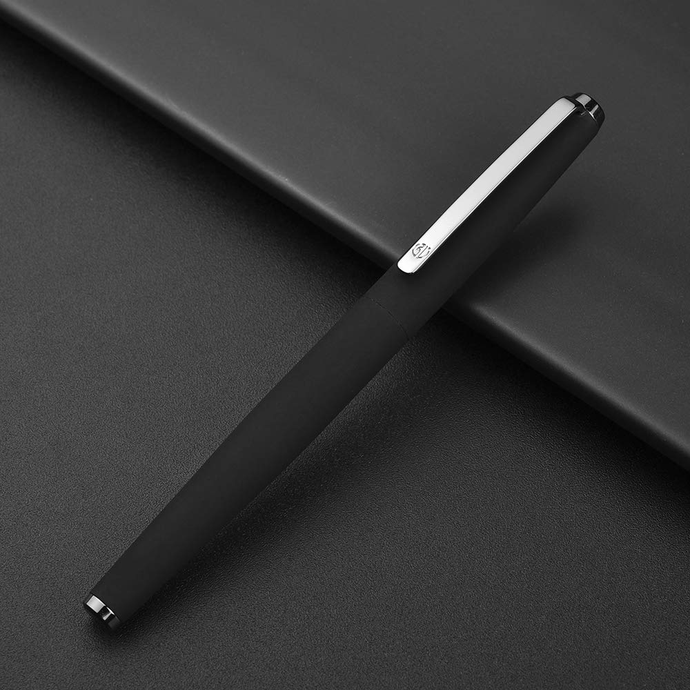 Hongdian 517D Matte Black Fountain Pen Medium Nib, Warrior Series Classic Design with Converter and