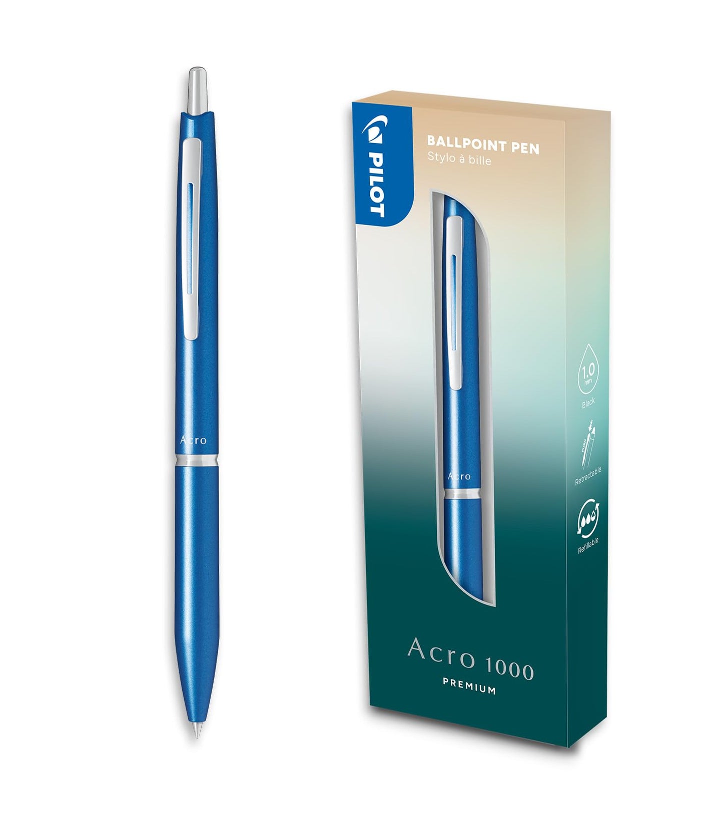 Pilot - Premium Acro 1000 Sky Blue ballpoint pen in gift box - Ultra soft ink for unparalleled