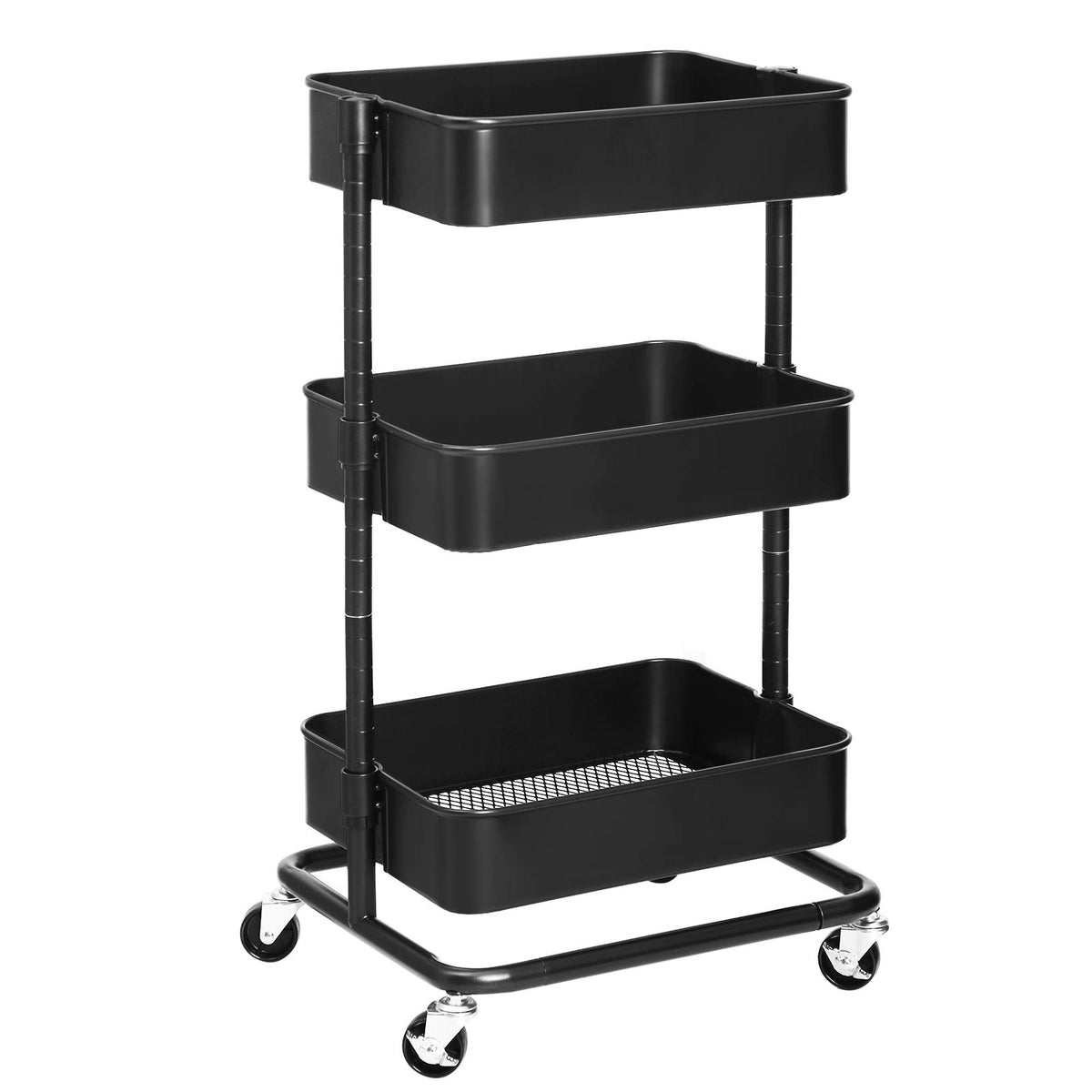 SONGMICS 3-Tier Metal Rolling Cart, Adjustable Shelves, with 2 Brakes