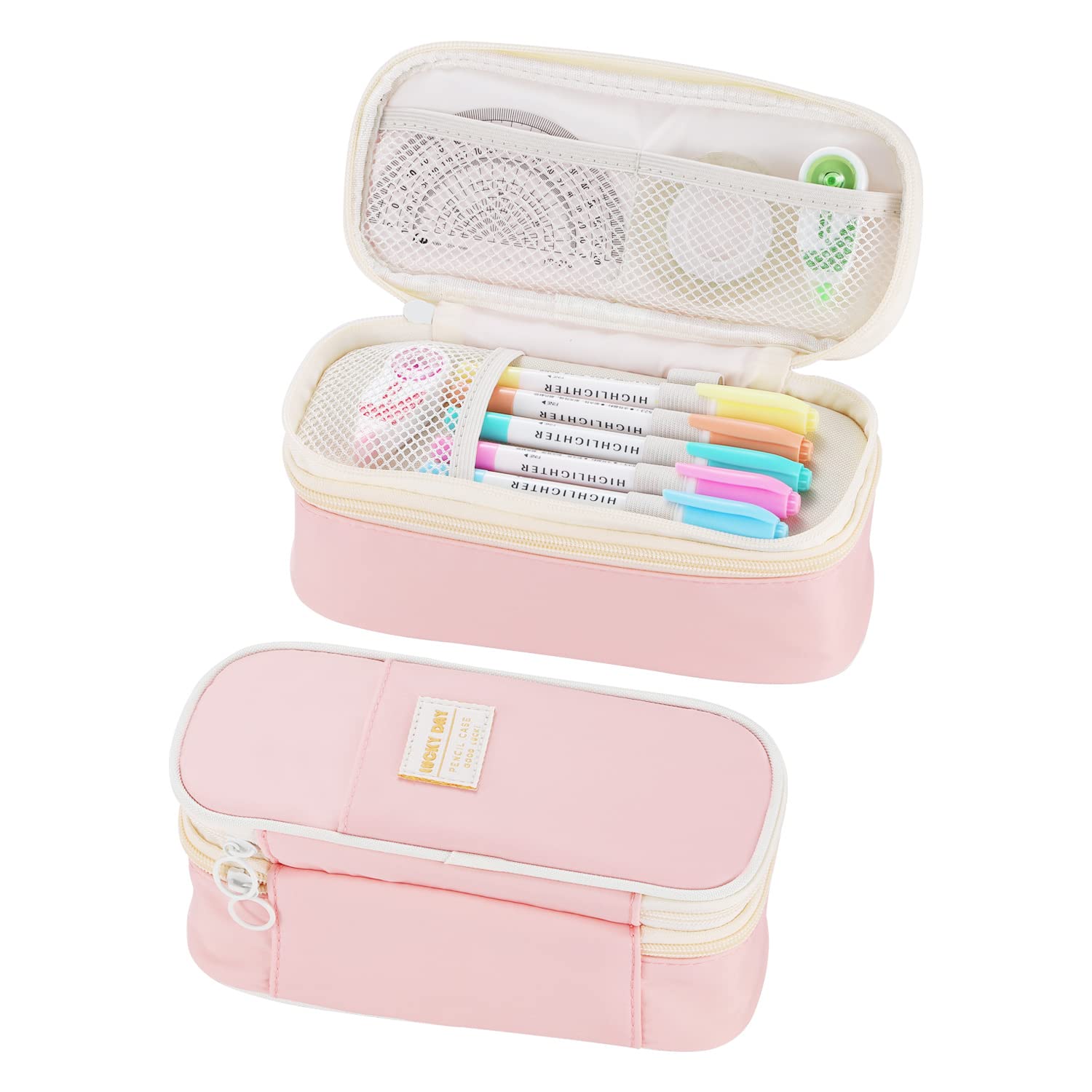 Dugio Large Pencil Case for Girls Kids Teens Big Zipper Pencil Pouch Pink