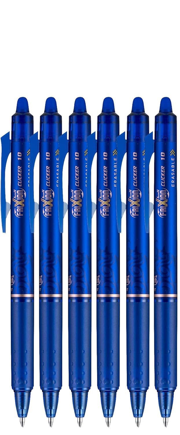 Clicker Retractable Erasable Gel Pen, Blue, Bold Point, 6-pk;