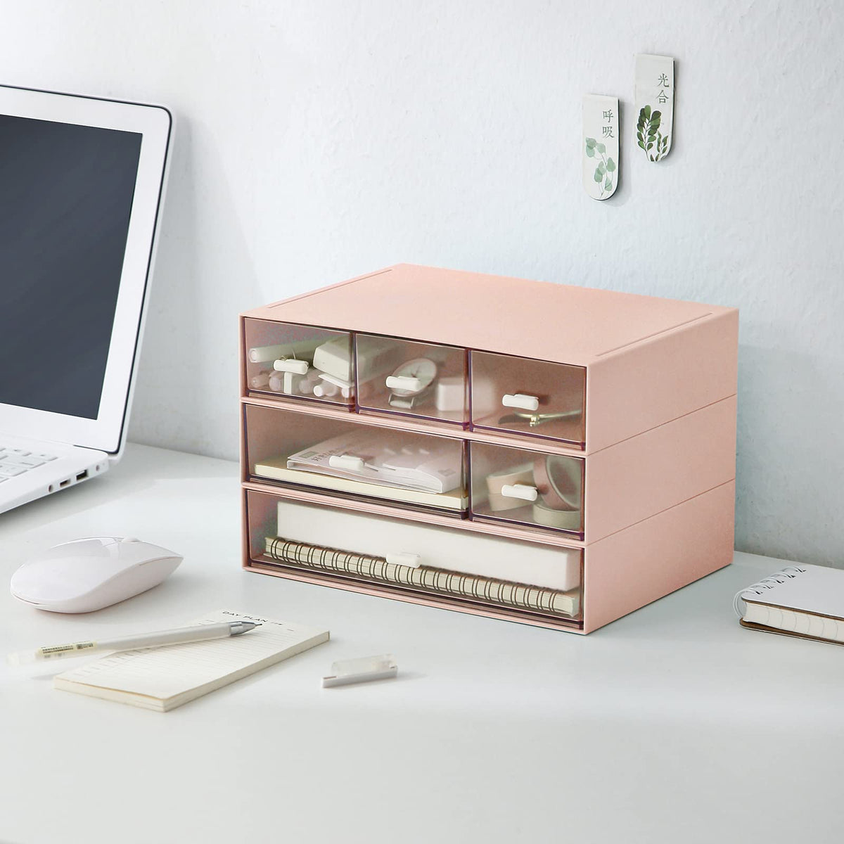 MILULUGO Desk Organizer with 6 Drawers, Makeup Organizer, Plastic Makeup Storage, Cosmetic Storage