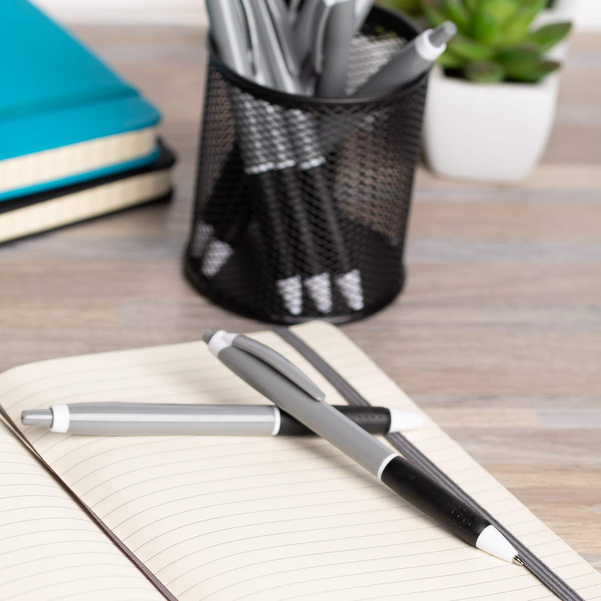Simply Genius Retractable Ballpoint Pens - 100-Pack, Black Ink, Gray & Black, 1.0mm Medium Point