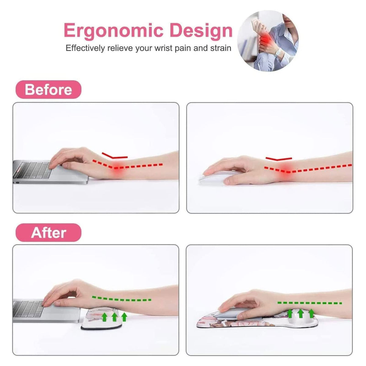 MOSISO Peony Wrist Rest Support for Mouse Pad & Keyboard Set, White