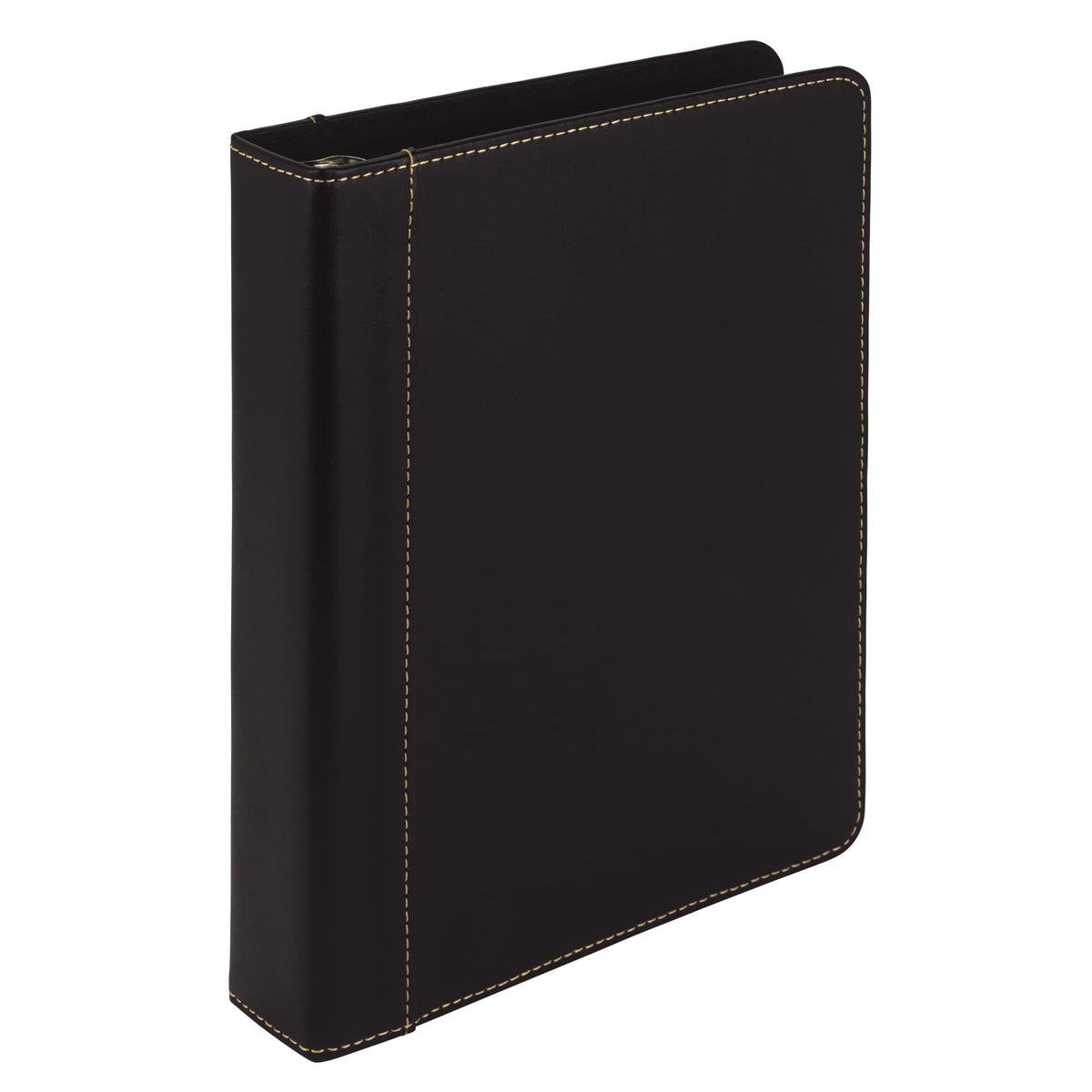 Samsill 1" Junior Size 3 Ring Binder, Leather, Black with Contrast Stitching, Holds 8.5 x 5.5