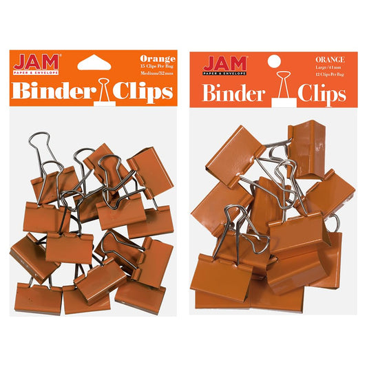 JAM PAPER Colorful Binder Clips Assortment - Medium & Large Size - Orange Binderclips - 27