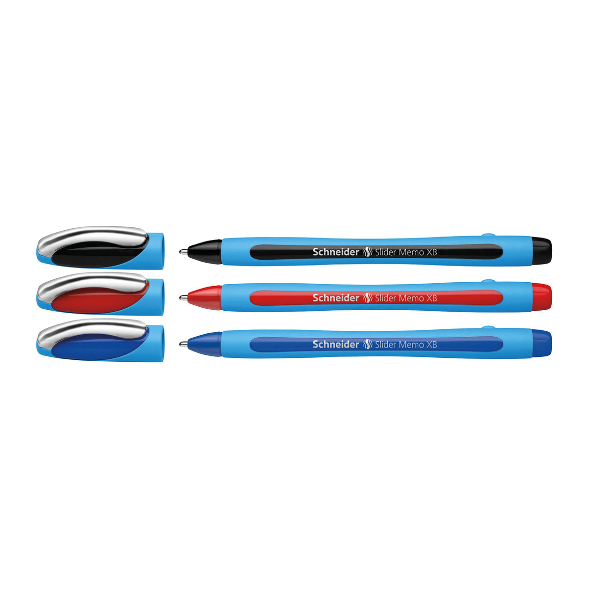 Schneider Slider Memo XB Ballpoint Pens, Bold, 6 Pens, 3 Black 2 Blue 1 Red
