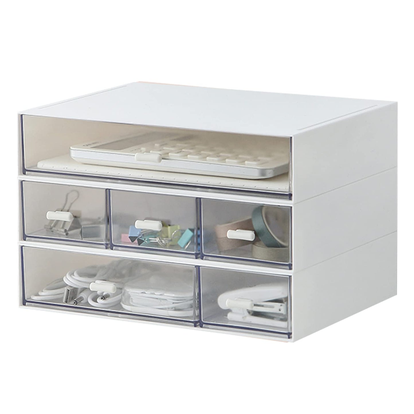 MILULUGO Desk Organizer with 6 Drawers, Makeup Organizer, Plastic Cosmetic Organizer, Bathroom