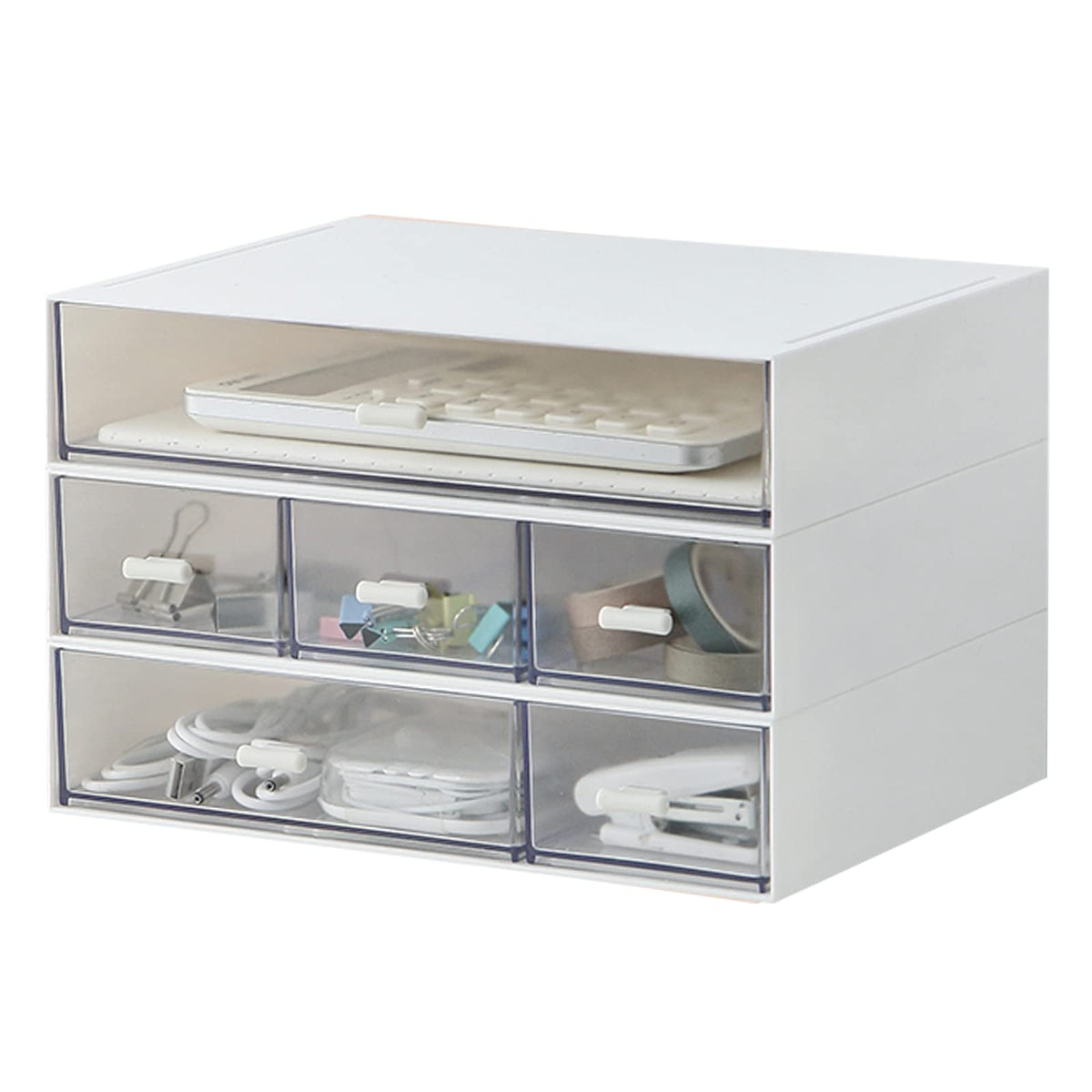 MILULUGO Desk Organizer with 6 Drawers, Makeup Organizer, Plastic Cosmetic Organizer, Bathroom
