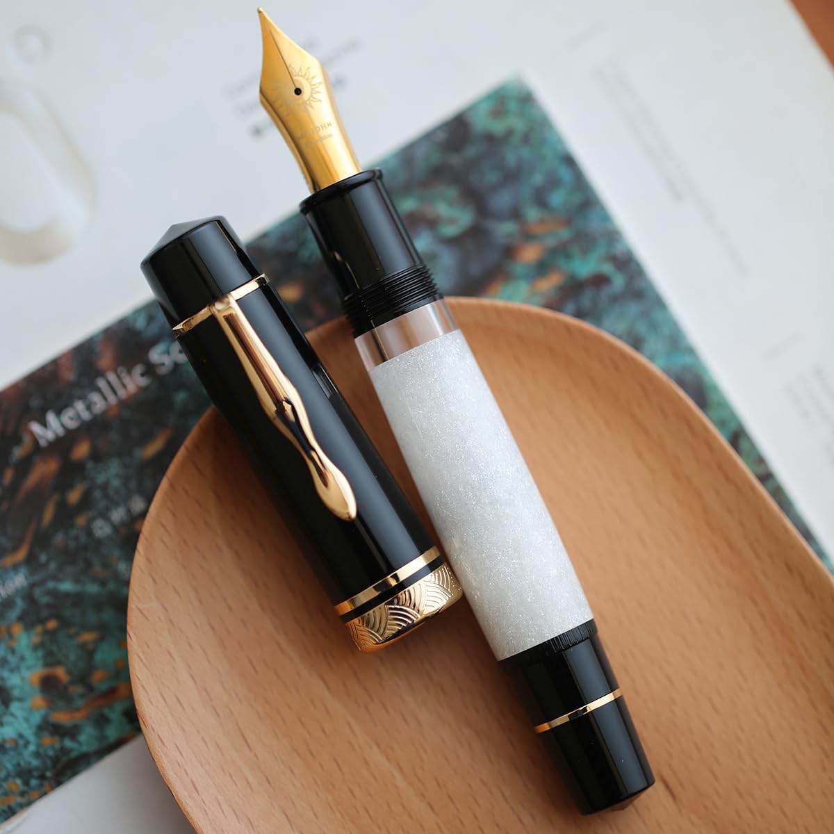 erofa Majohn P139#8 Medium Nib Fountain Pen with Box, Brass Piston System Large Capacity Writing Pen