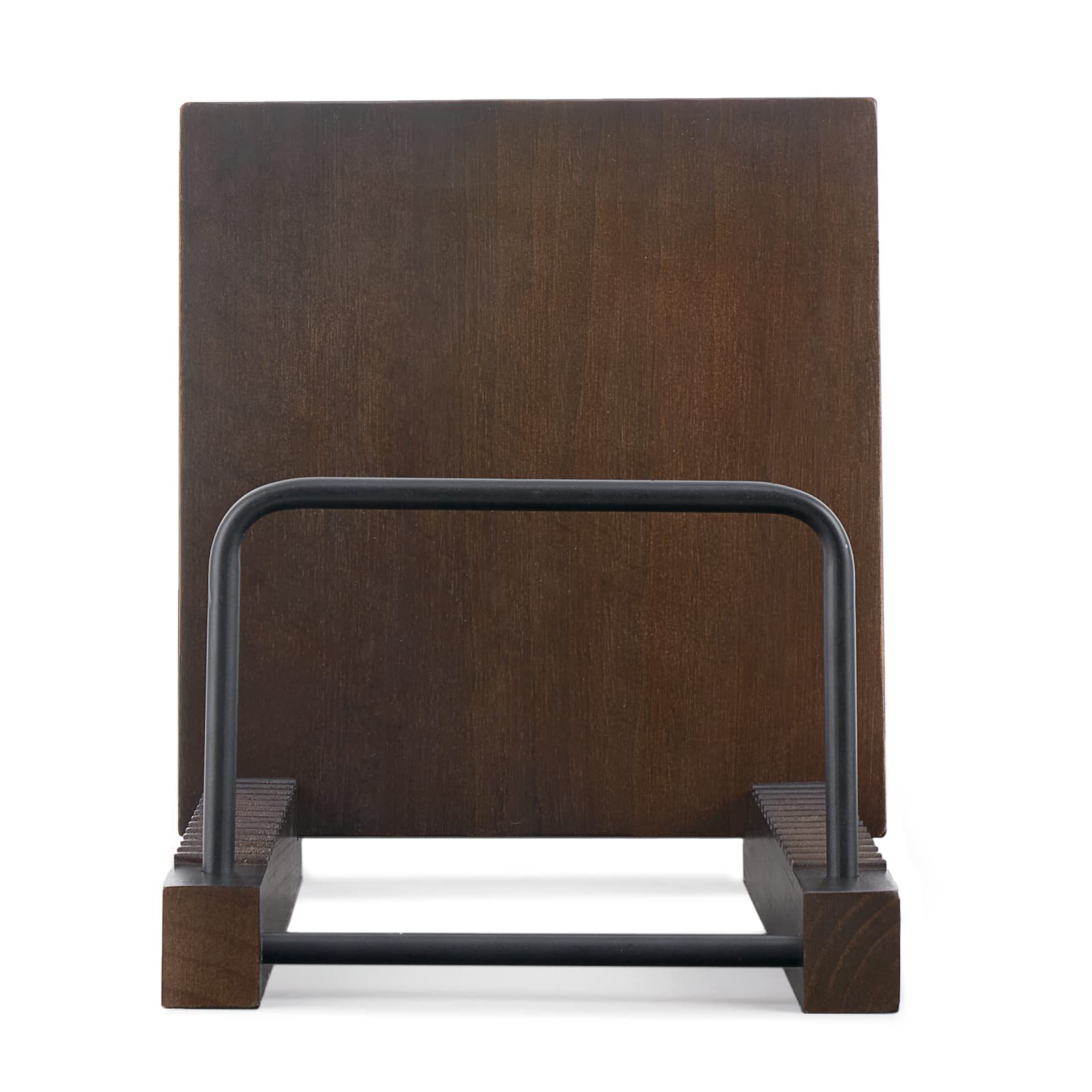 Mkono Vinyl Record Storage Holder Modern Album Display Solid Wood Stand with Black Metal Rack