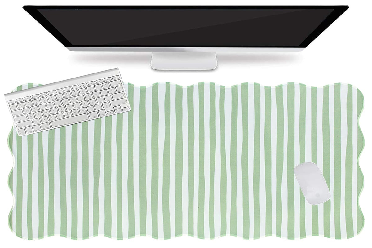 L-SPOUTTO Green Striped Mouse Pad,Scalloped Desk Mat XXL Large Geometric Gaming