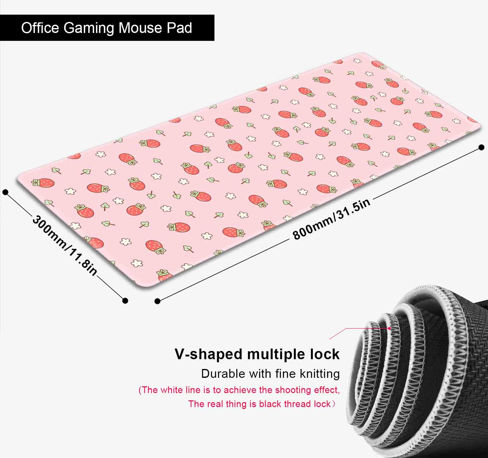 SXCKANG Pink Cute Desk Mat, Strawberries Mouse Pad XL, Aesthetic Hearts Desk Pad, Pastel Kawaii