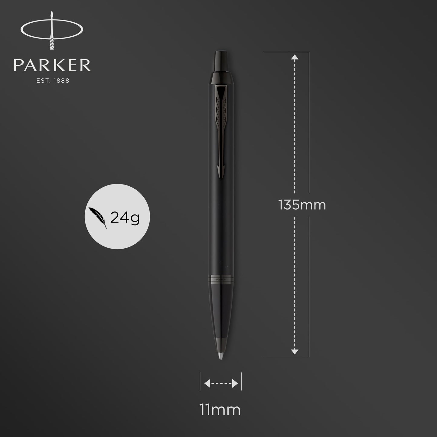 Parker IM Ballpoint Pen, Matte Black with Black Trim, Medium Point, Blue Ink