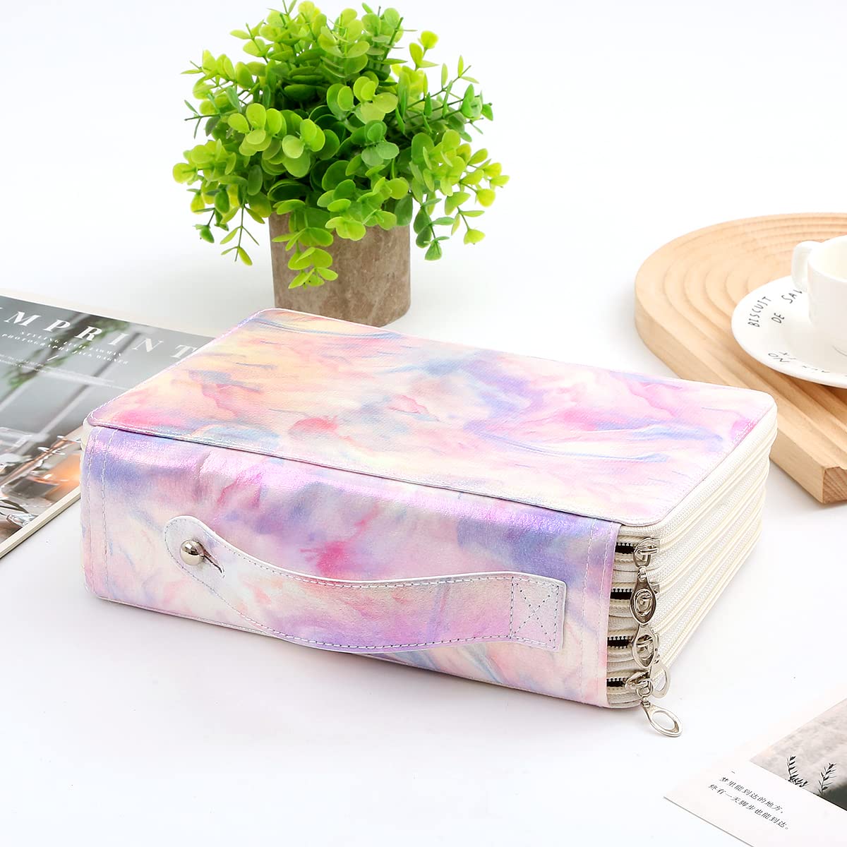 Lbxgap 200 Slots Pencil Case 4-Layer Zipped Holder w/Handle