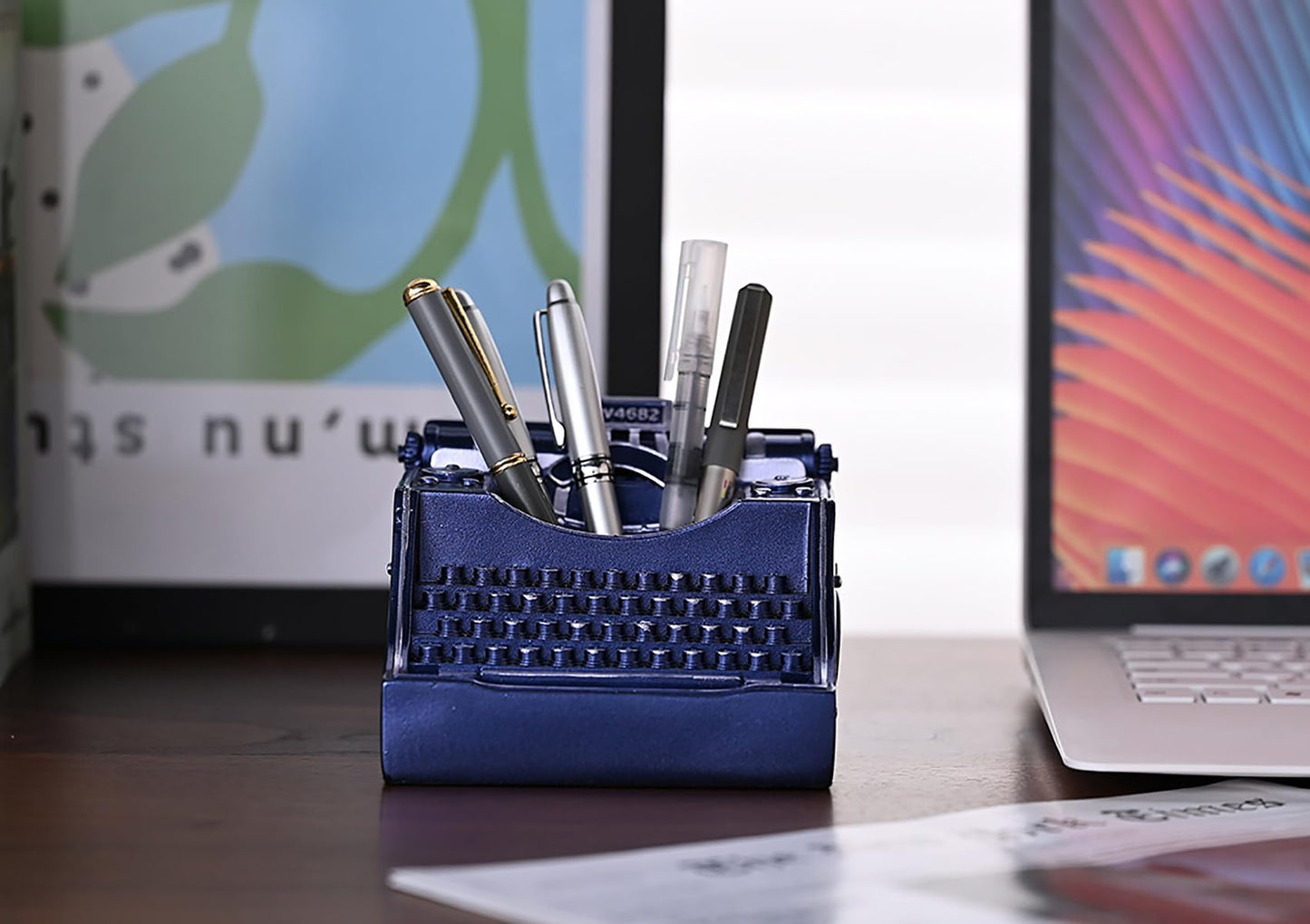 Amoysanli Retro Typewriter Pen Holder Desk Organizers for Writer's Blue