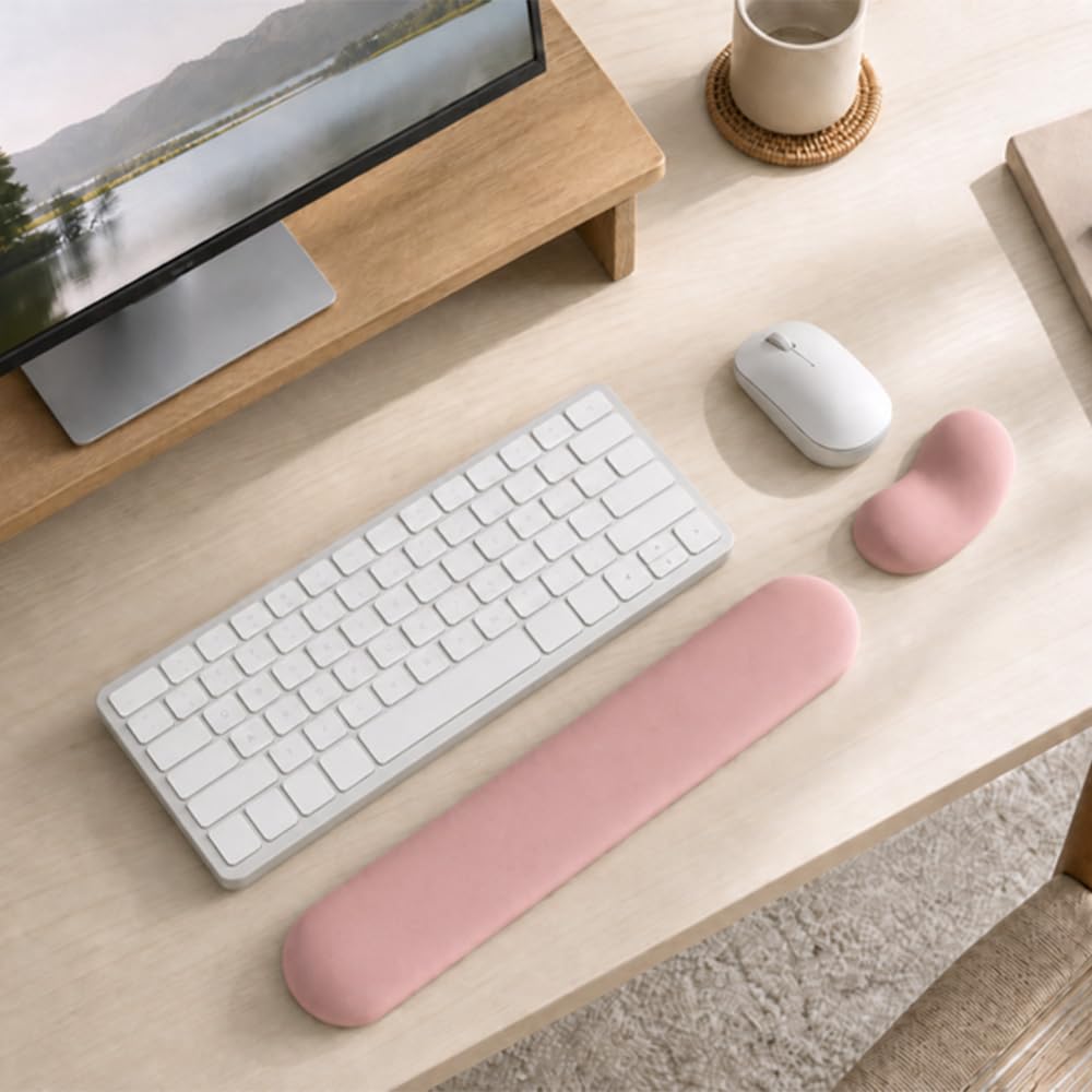 Ergonomic Wrist Rest Set for Keyboard and Mouse | Cooling Gel & Slow-Rebound Memory Foam Palm