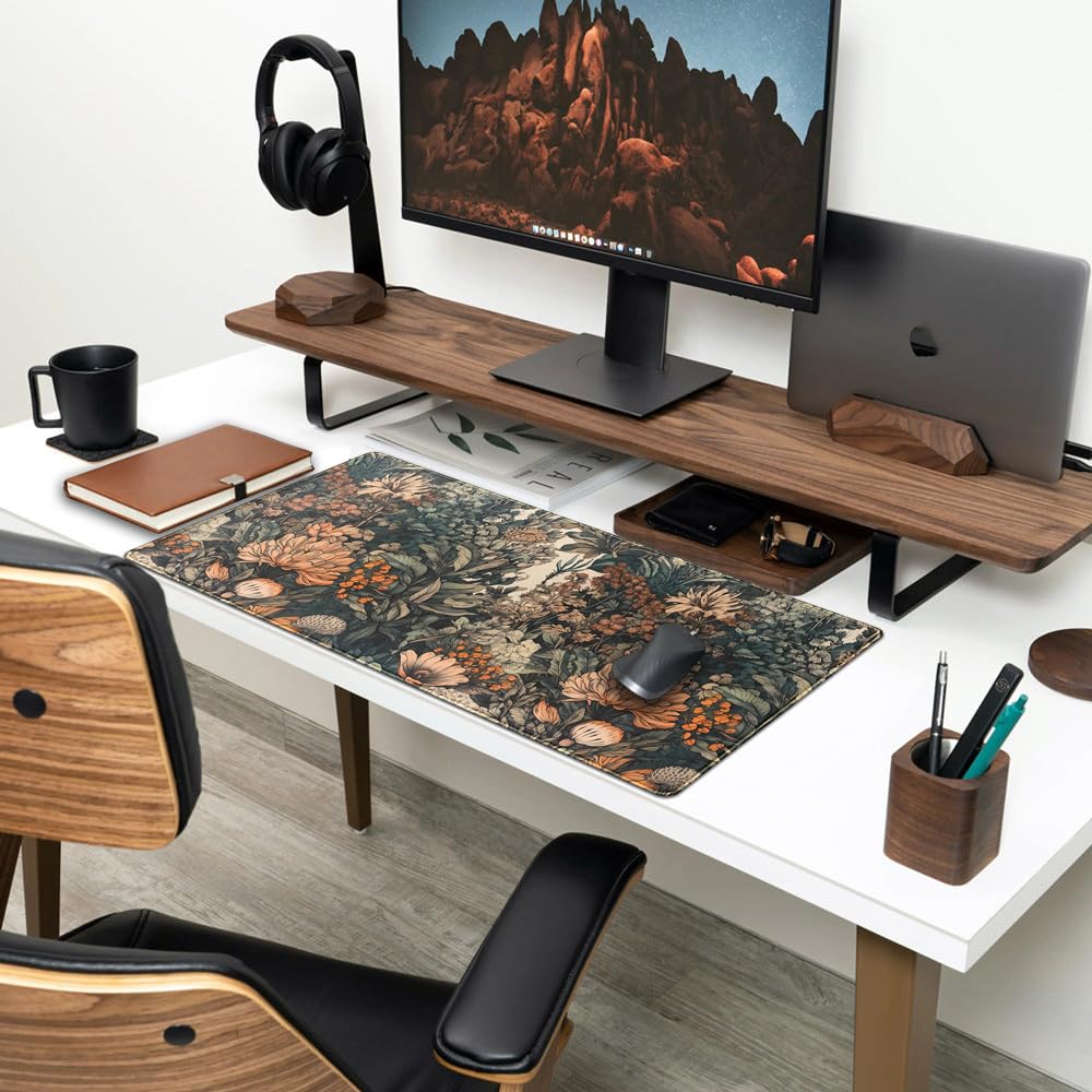 Boho Aesthetic Desk Mat Wildflowers Large Mouse Pad Gaming Desk Pad, XXL Keyboard Mat Full Desktop