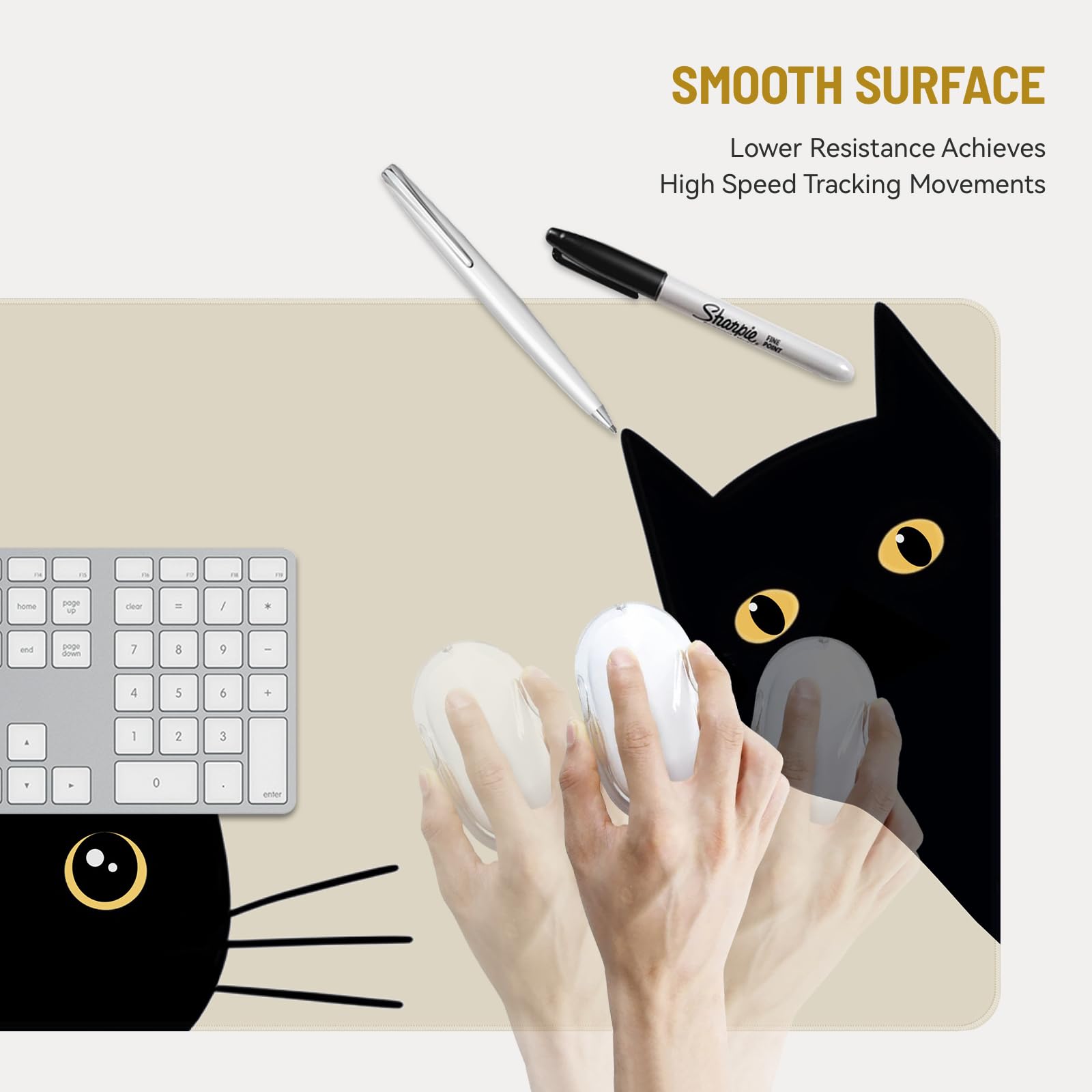 Stanoha Cute Desk Mat for Keyboard Desktop Extra Large Mouse Pad, Three Cat