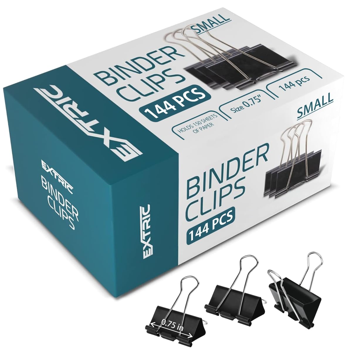 Binder Clips - 144 Small Binder Clips, 0.75 Inch Black Paper Clamps, File Clip for Home, Office and