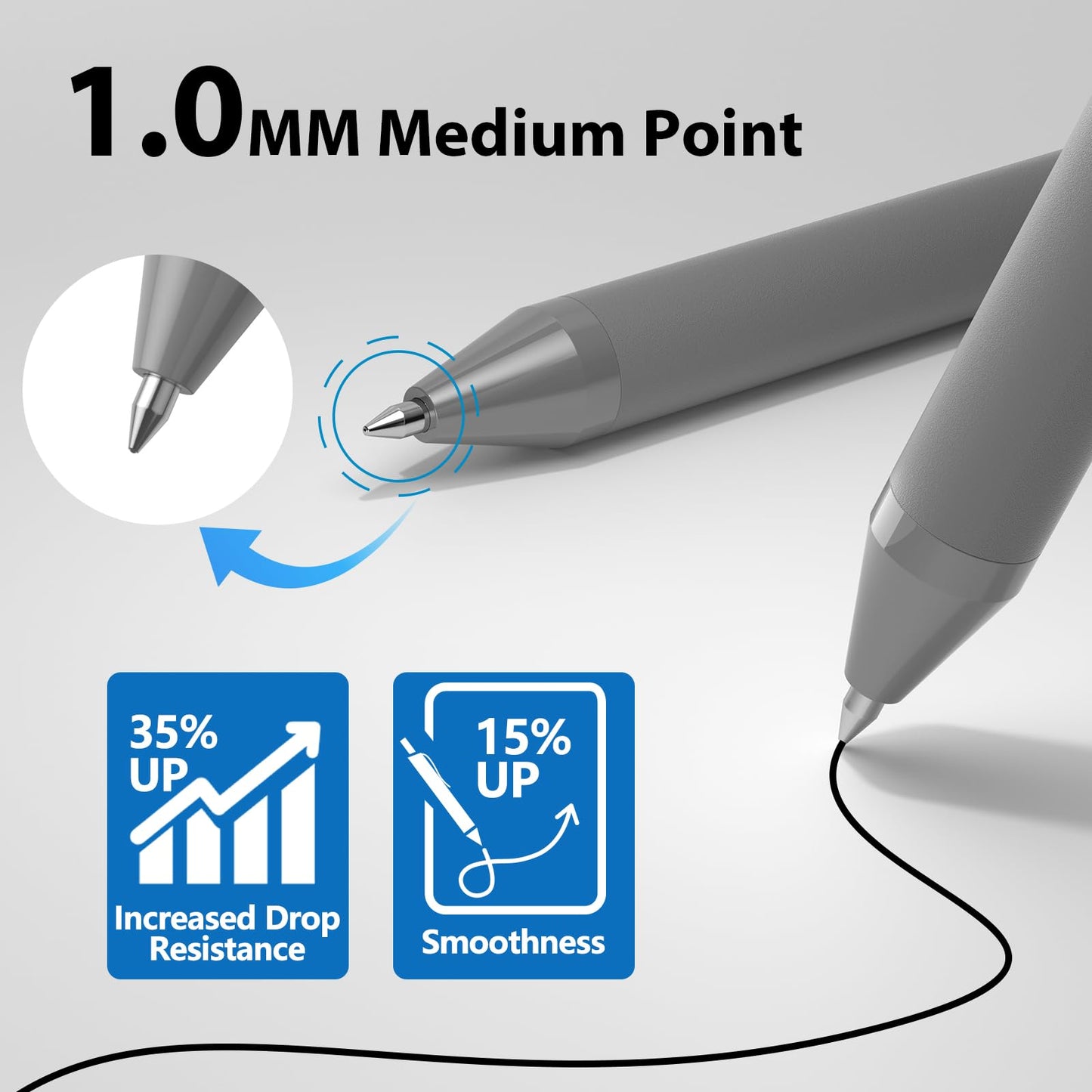 JIMMIDDA 52 Pack Black Ink Pens, 1.0mm Retractable Ballpoint Pens Bulk