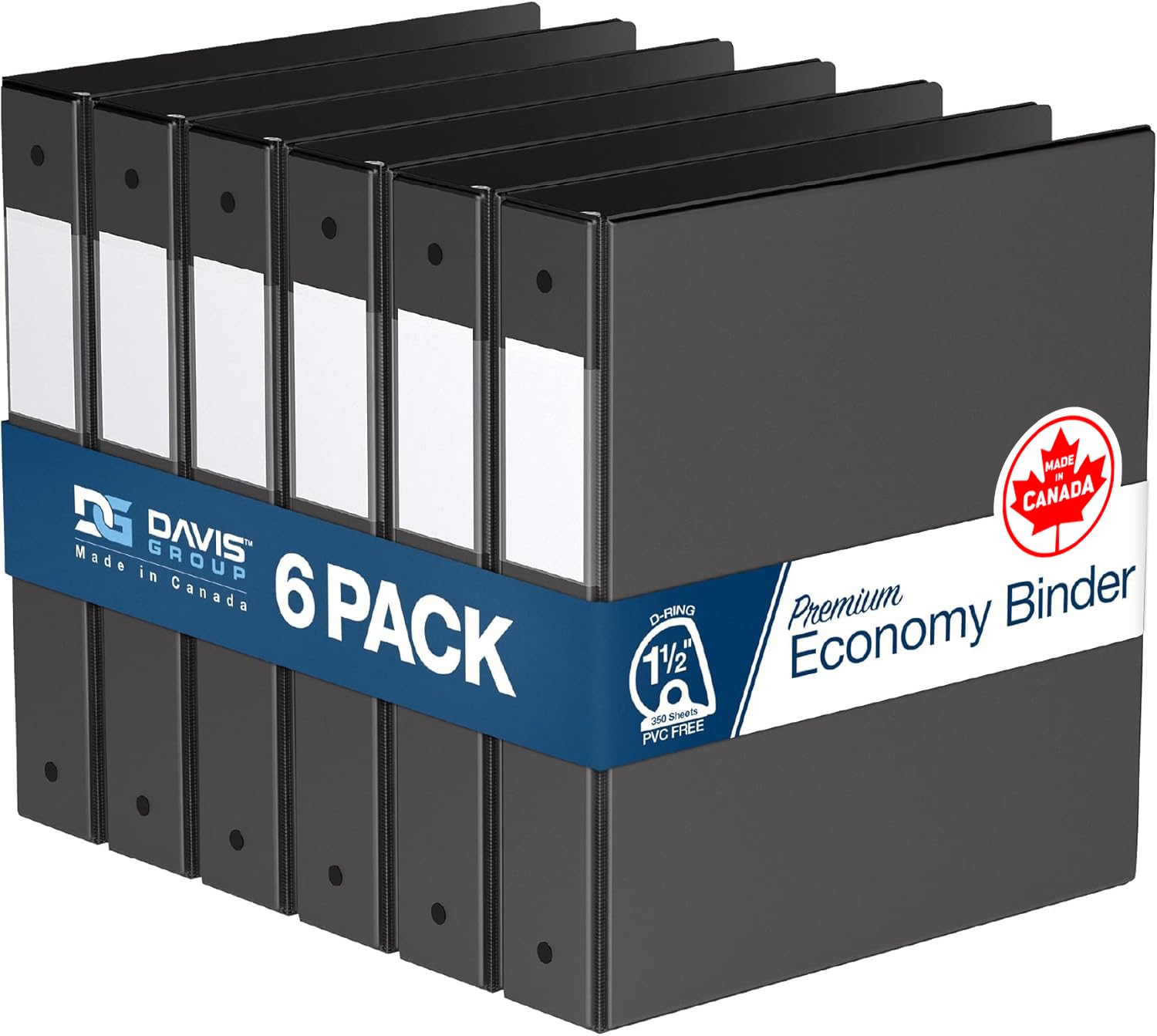 Premium Economy 3-Ring Binder, Spine Label, 1.5" D Rings, Black, 6 Pack