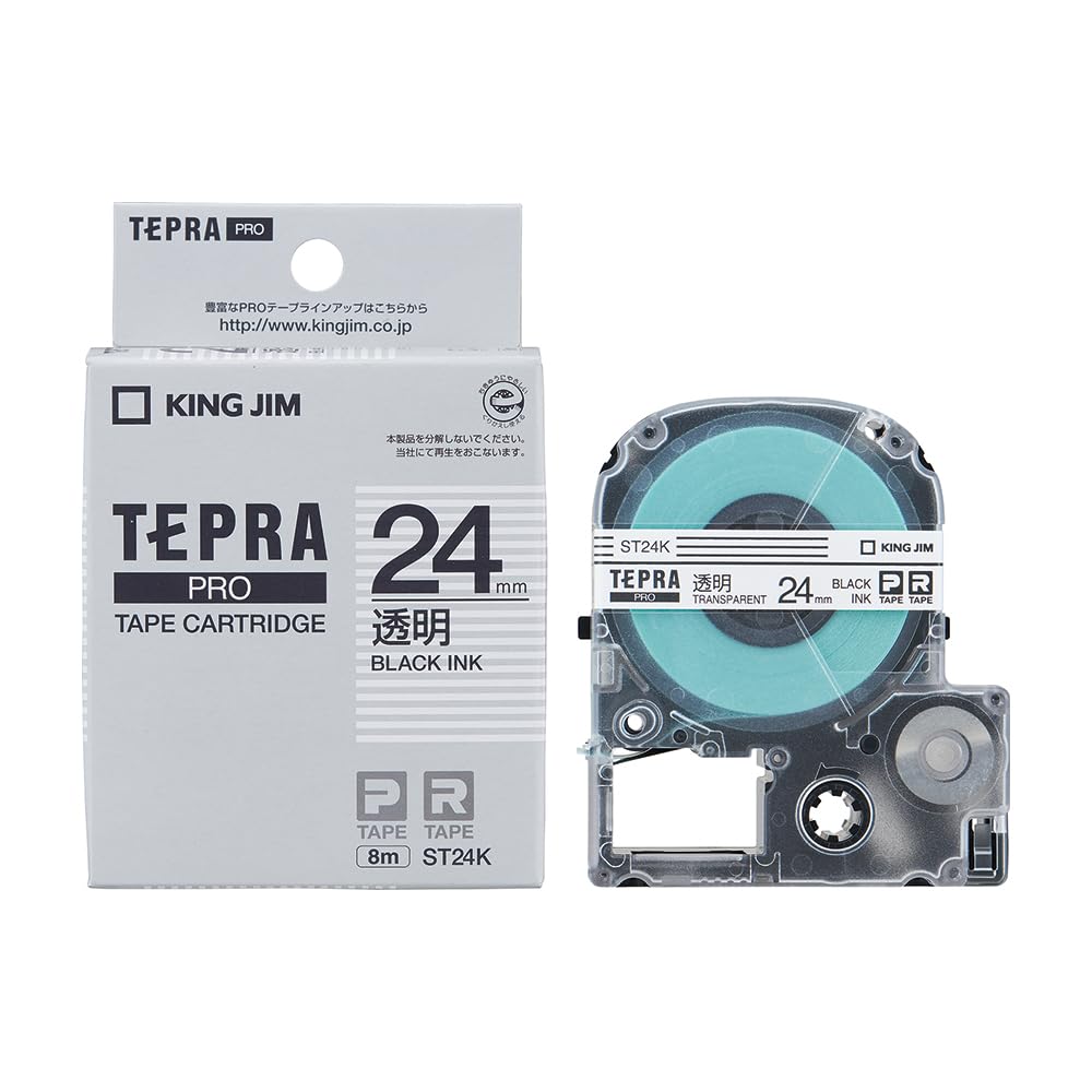 King Jim ST24K Tepra PRO Tape Cartridge, 0.9 inches (24 mm), Transparent Label/Black Character