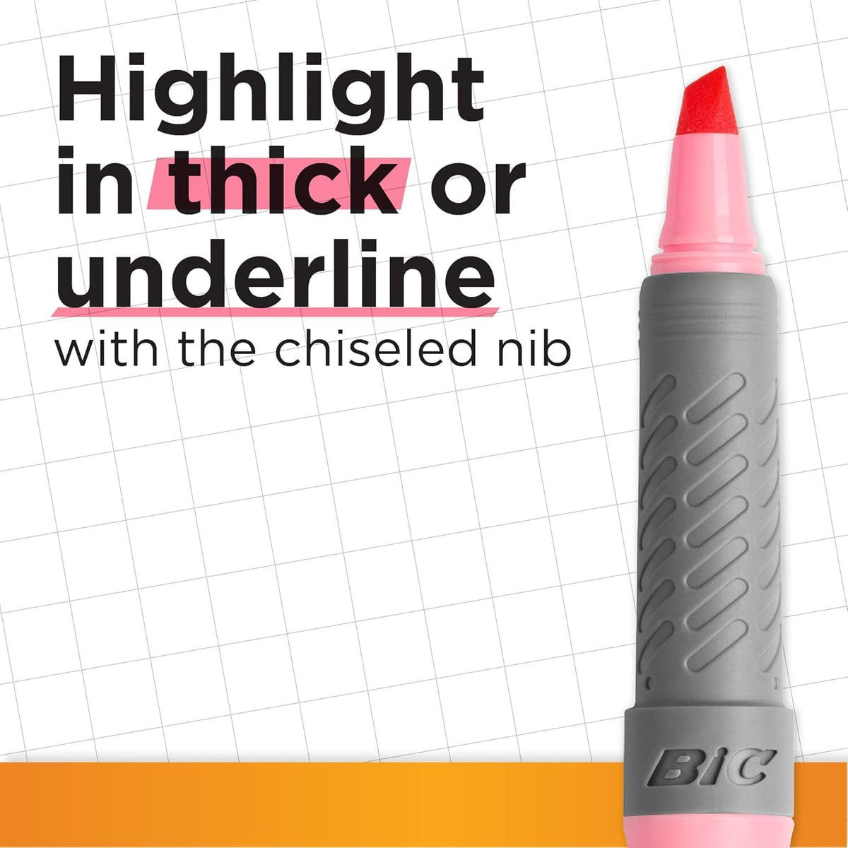 BiC Highlighter Grip, Highlighter Pens with Chisel Tip, Long-Lasting, Ideal for School and Office