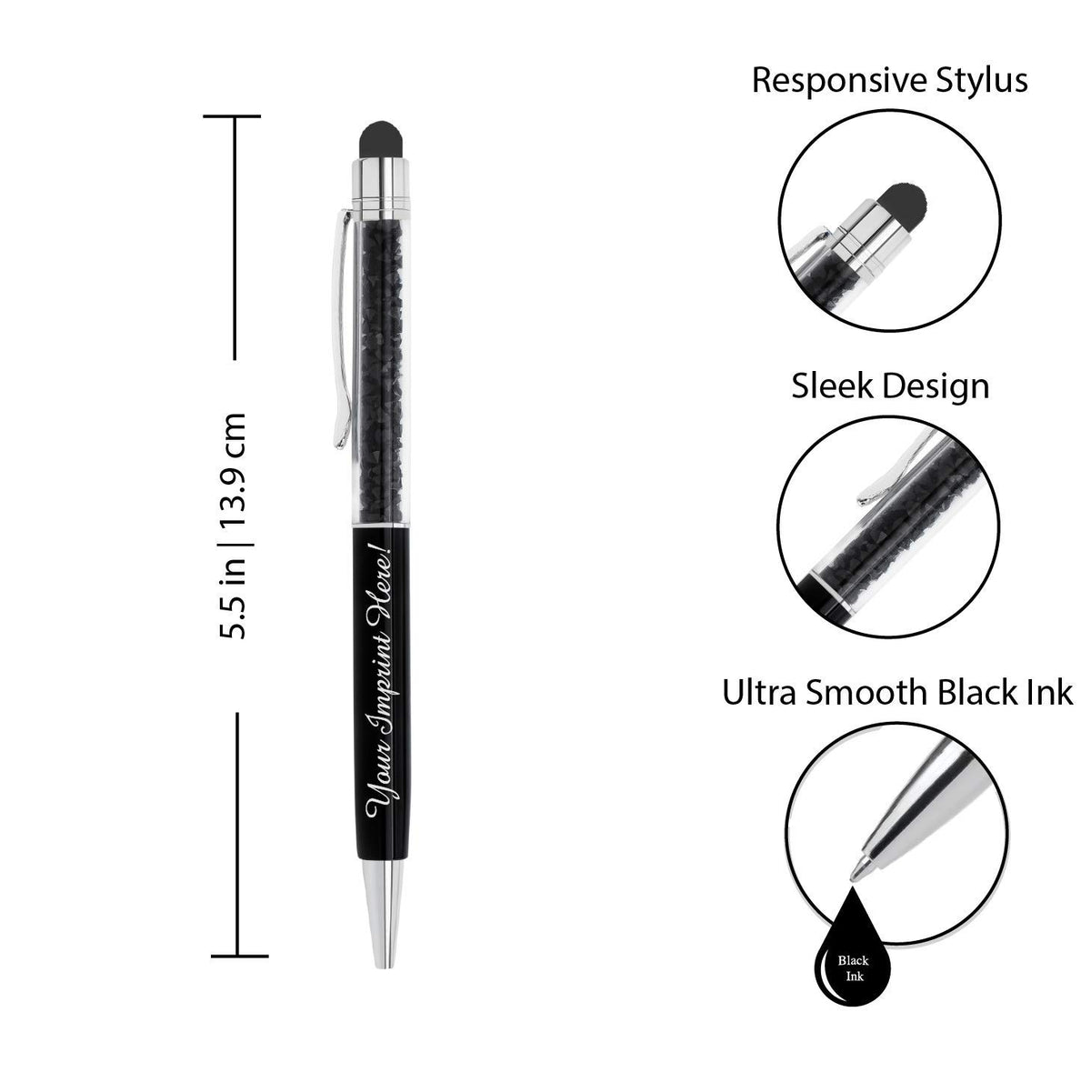 ExpressDesigns™ - Personalized Crystal Pens with Stylus - Metal Gem Pen - Custom Metallic Printed