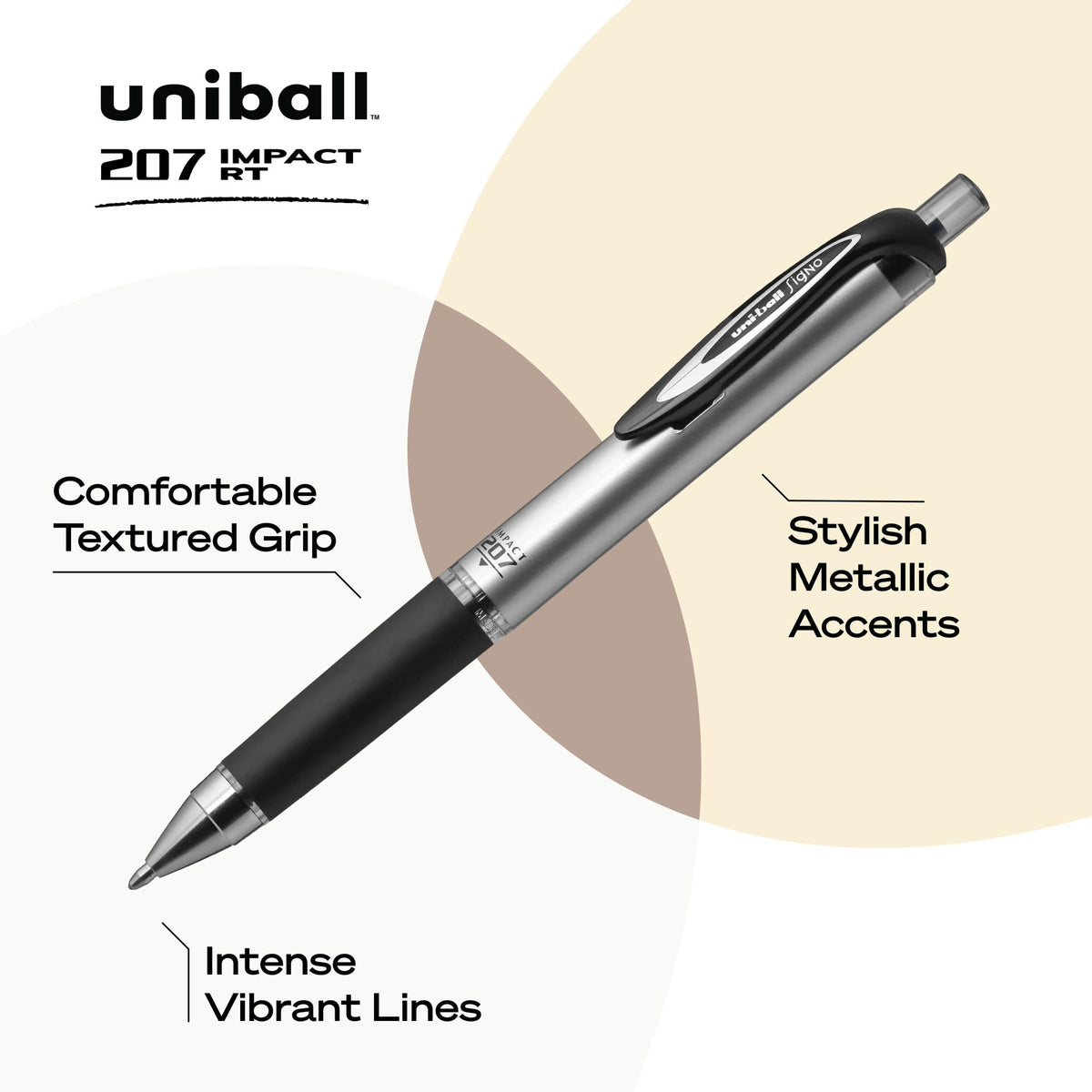 uniball™ 207 Impact Gel Pens, Bold Point (1.0mm), Black, 12 Pack