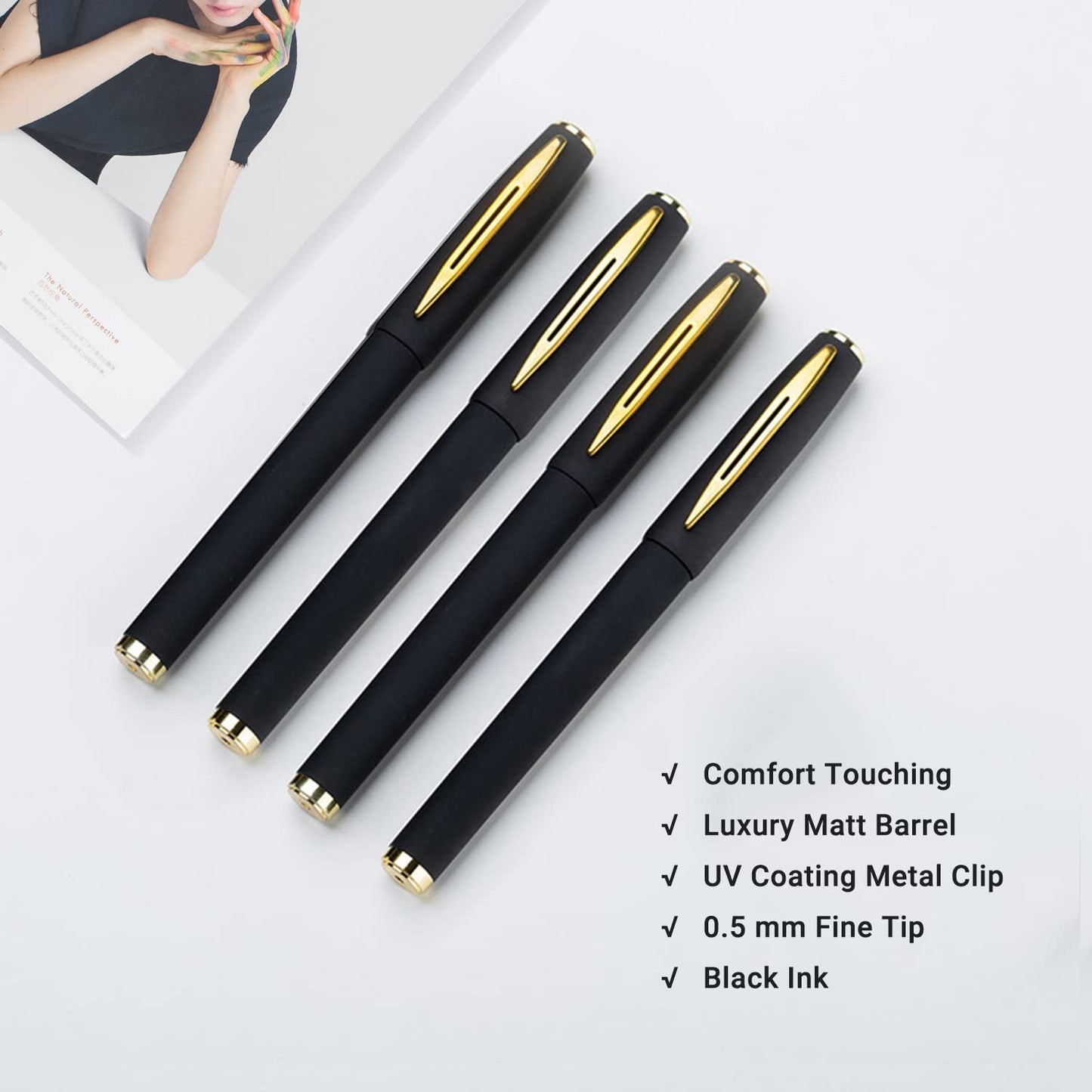 Penagic Pens, Gel Pen Fine Point, 0.5mm Black Ink, Roller Ballpoint