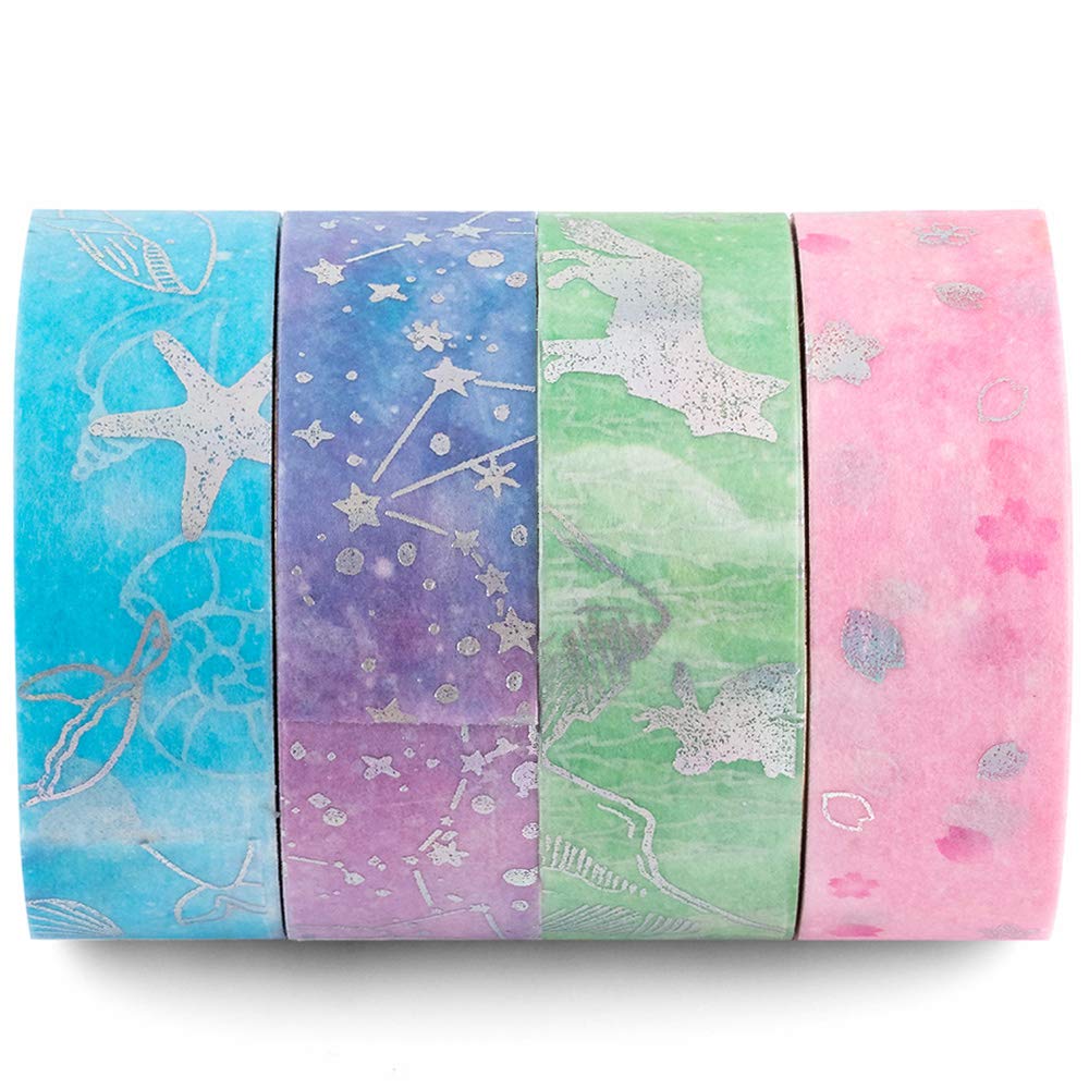 YUBBAEX Silver Washi Tape IG Style Laser Foil Masking Tape Set Decorative for Arts, DIY Crafts