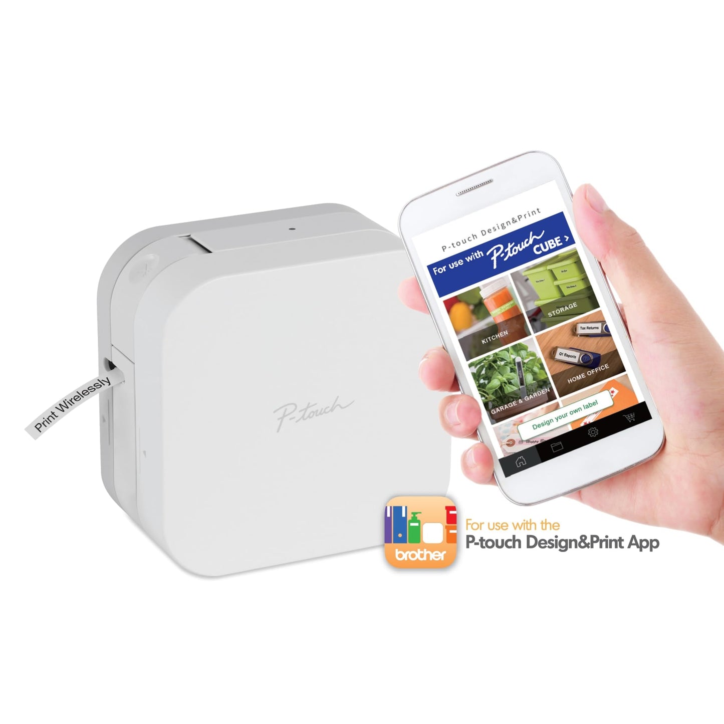Brother P-Touch Cube Color Smartphone Label Maker, Bluetooth Wireless Technology, Multiple