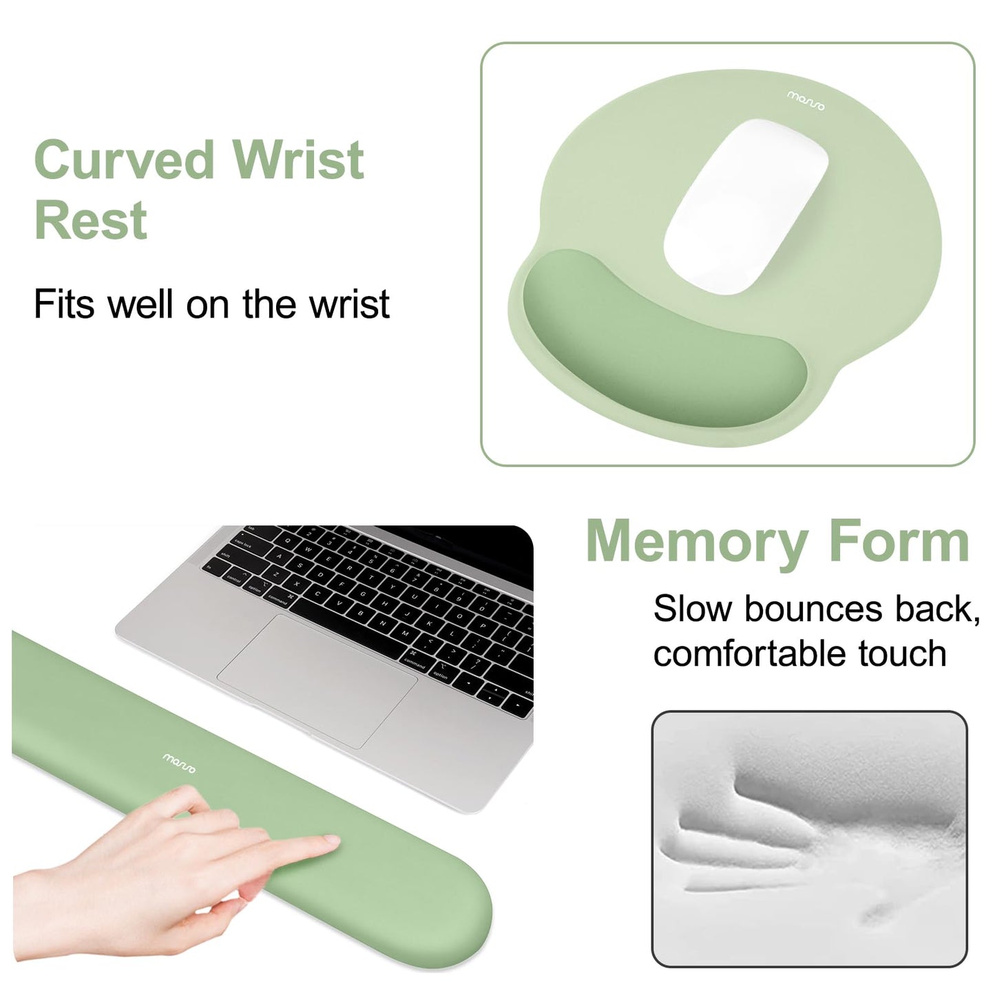 MOSISO Wrist Rest Support for Mouse Pad&Keyboard Set, Laurel Green