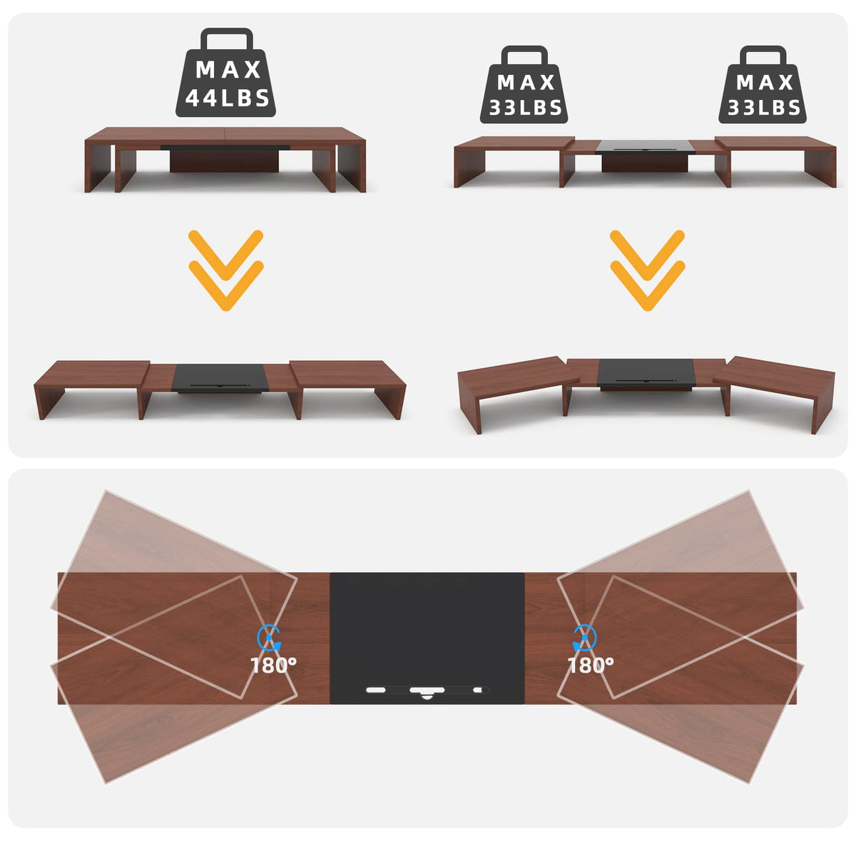 WESTREE Triple Monitor Stand Riser - Extra Long, Adjustable Length & Angle, 3 Shelf Desktop Storage