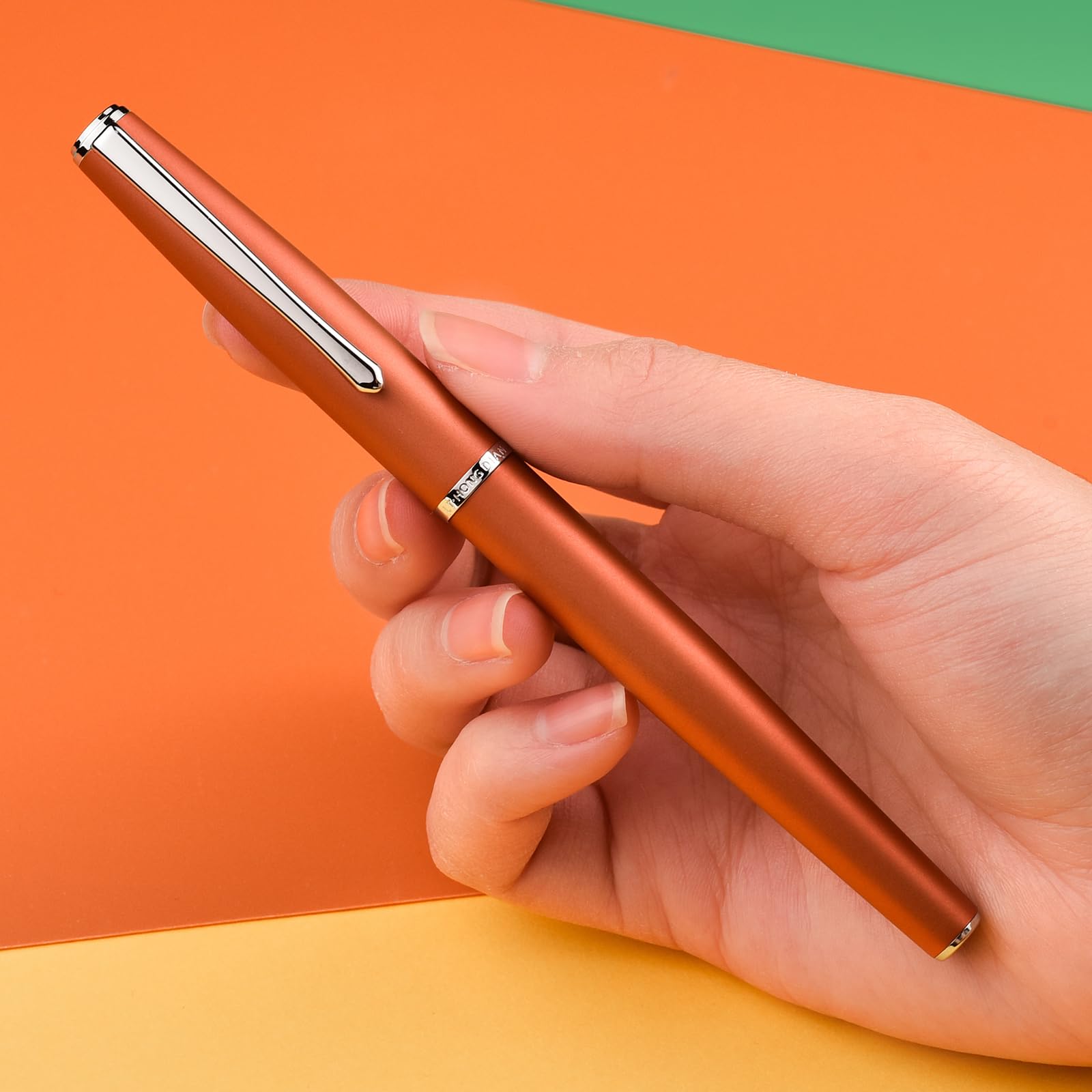 Hongdian 920 Orange Metal Fountain Pen, Steel Fine Point Classic Pen, Includes Refillable Converter