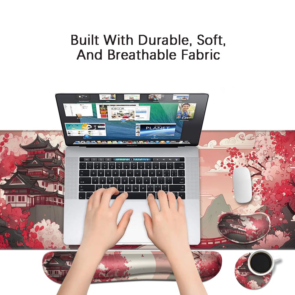 Desk Mat, Large Gaming Mouse Pad with Wrist Rest, 4 in1 XXL Mouse pad+Keyboard Wrist Rest+Mouse Pad