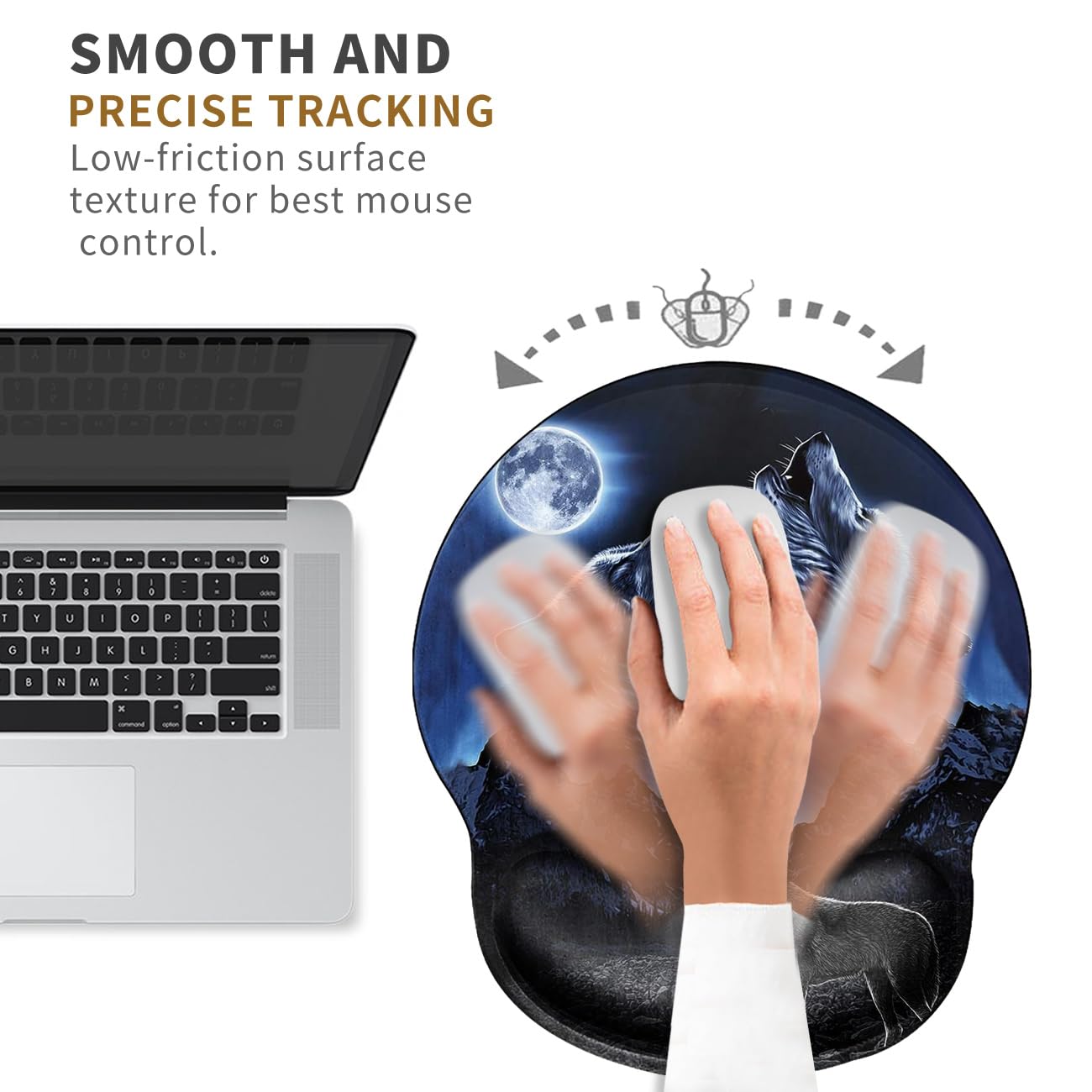 Ergonomic Mouse Pad with Wrist Support Wolf Mousepad Wrist Rest for Pad Gel Carpal Tunnel Relieves