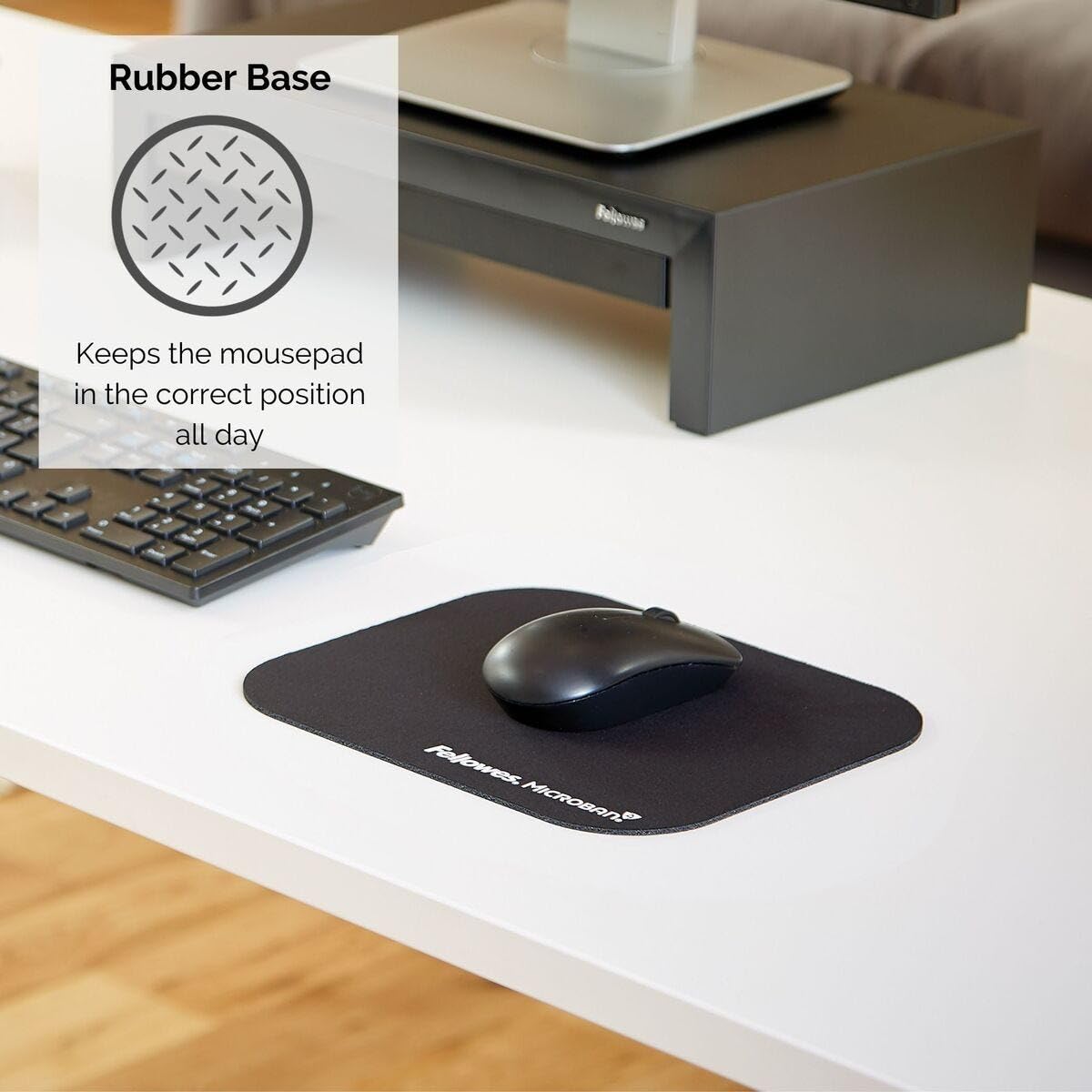 Fellowes Mouse Mat with Non-Slip Rubber Base - Mouse Pad with Antibacterial Protection - Suitable