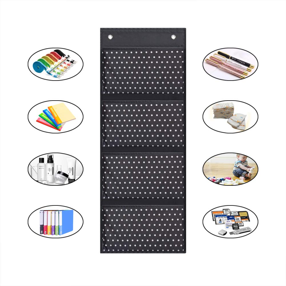 Eamay 4 Pocket White Dots Wall Mount/Over Door File Hanging Storage Organizer - Office Supplies