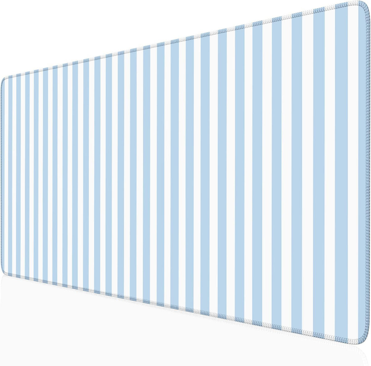 Nasdalgias Blue Striped Desk Mat Cute Pastel Large Mouse Pad Kawaii Aesthetic Extended Mat for Home