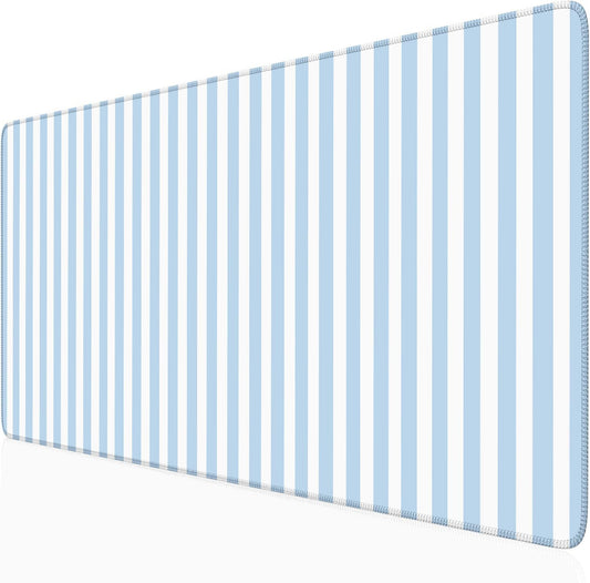 Nasdalgias Blue Striped Desk Mat Cute Pastel Large Mouse Pad Kawaii Aesthetic Extended Mat for Home