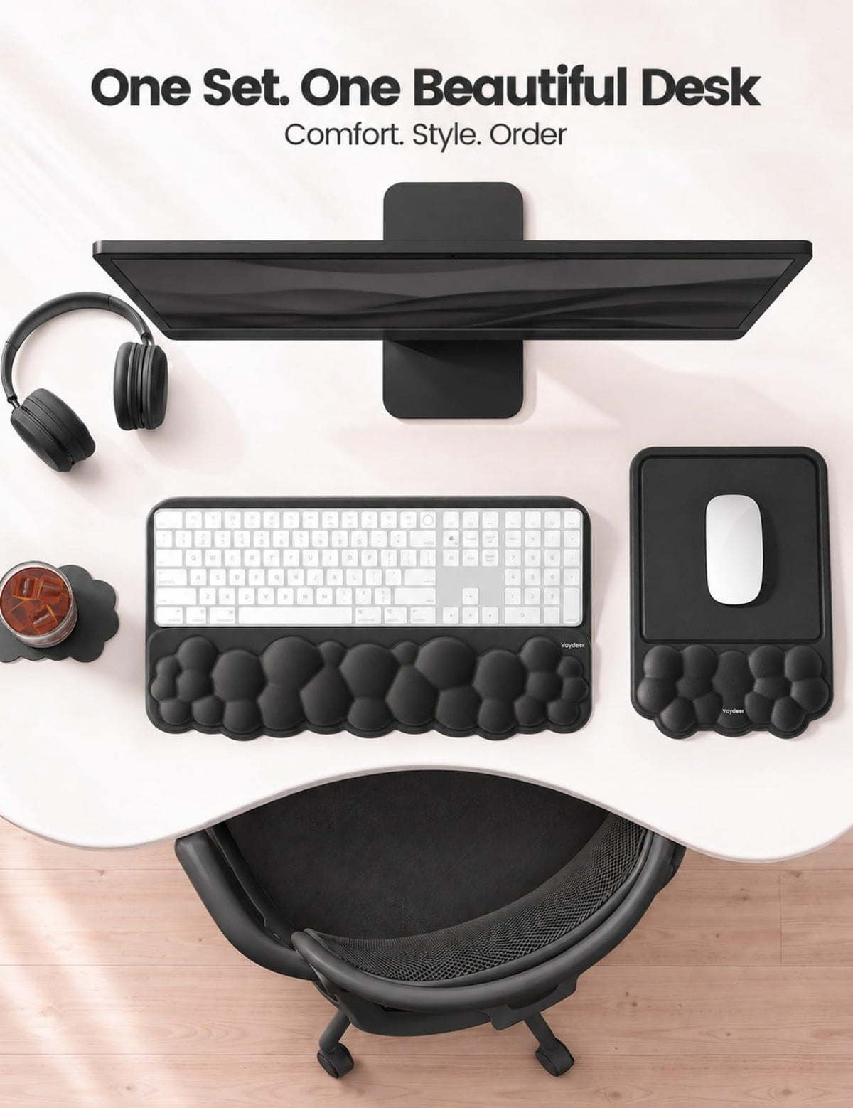 Vaydeer Keyboard Riser and Mouse Pad with Wrist Rest Set, Coaster Included