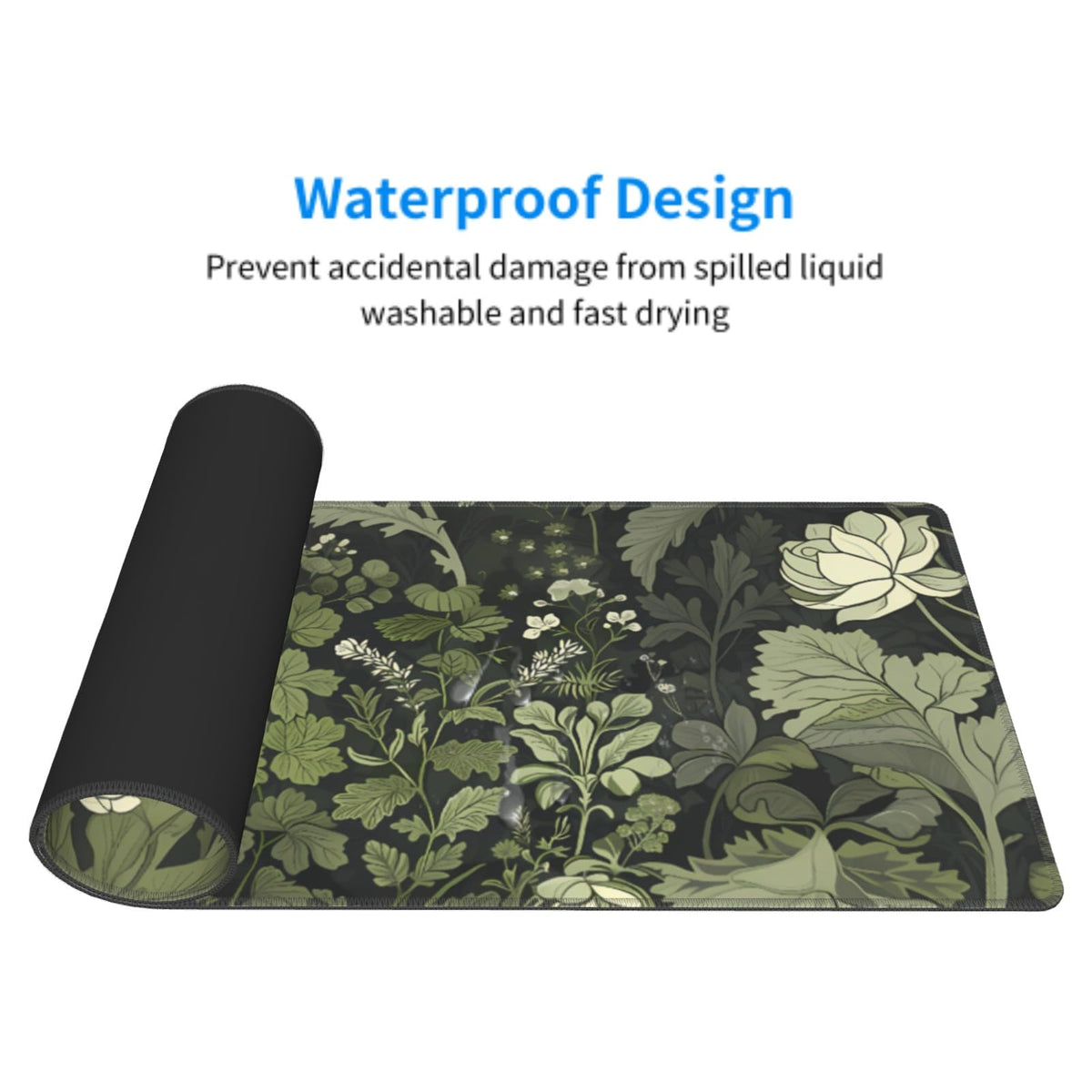 Sage Green Floral Mouse Pad XL 31.5 X 11.8 Inch Plant Flower Pattern Botanical Design Extended