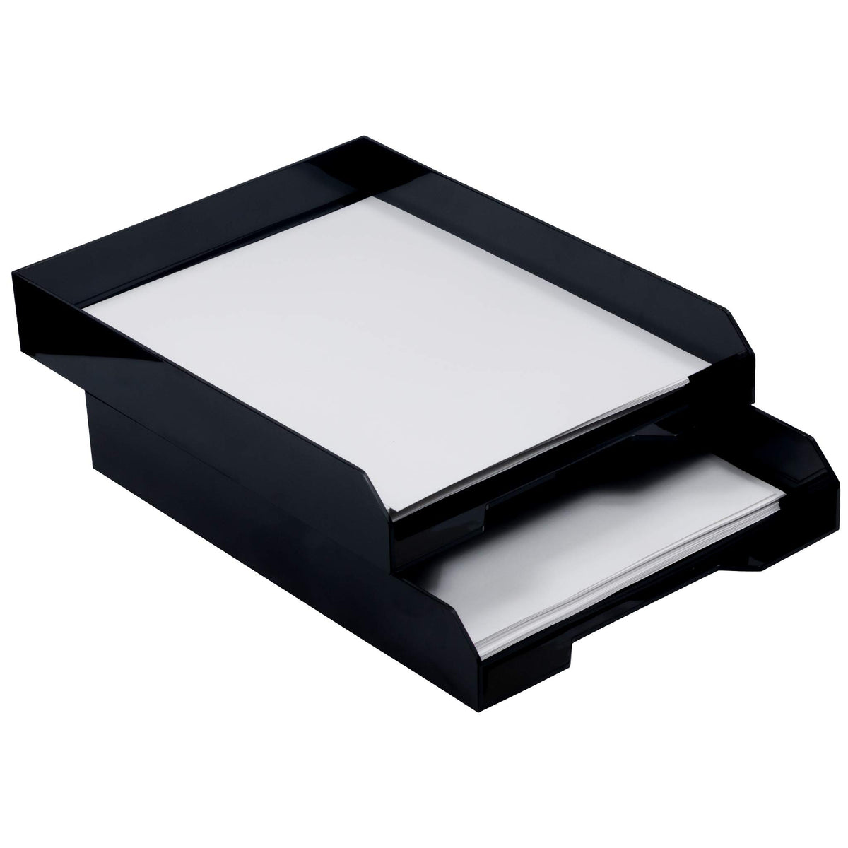 JAM PAPER Stackable Paper Trays - Black - Desktop Document, Letter, & File Organizer Tray - 2/Pack