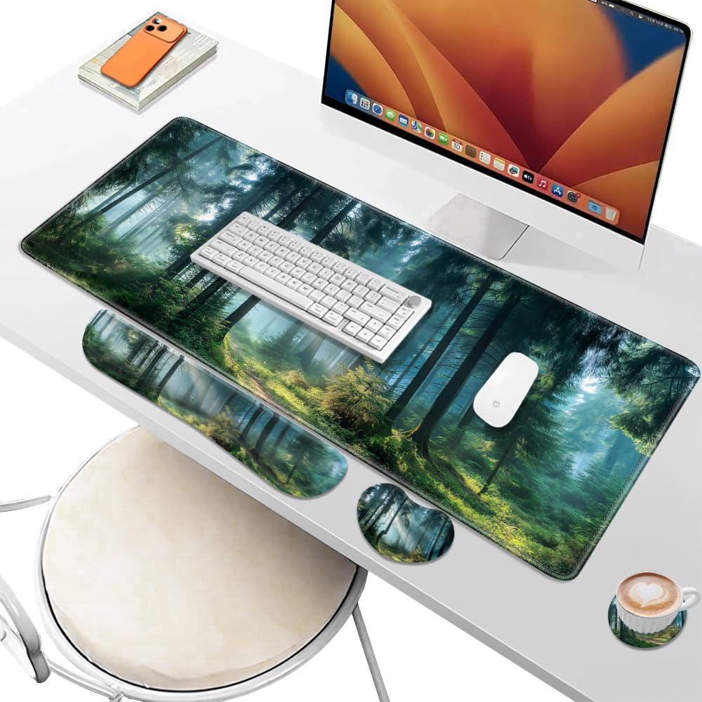 Desk Pad and Keyboard Wrist Rest, Large Mouse Pad + Keyboard Pad+Mouse Wrist Support, Non-Slip Desk