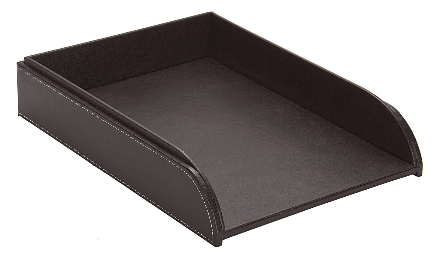 OSCO Brown Faux Leather Letter Tray | A4 | Easily Stackable | Desk File Organiser | Paper Storage |