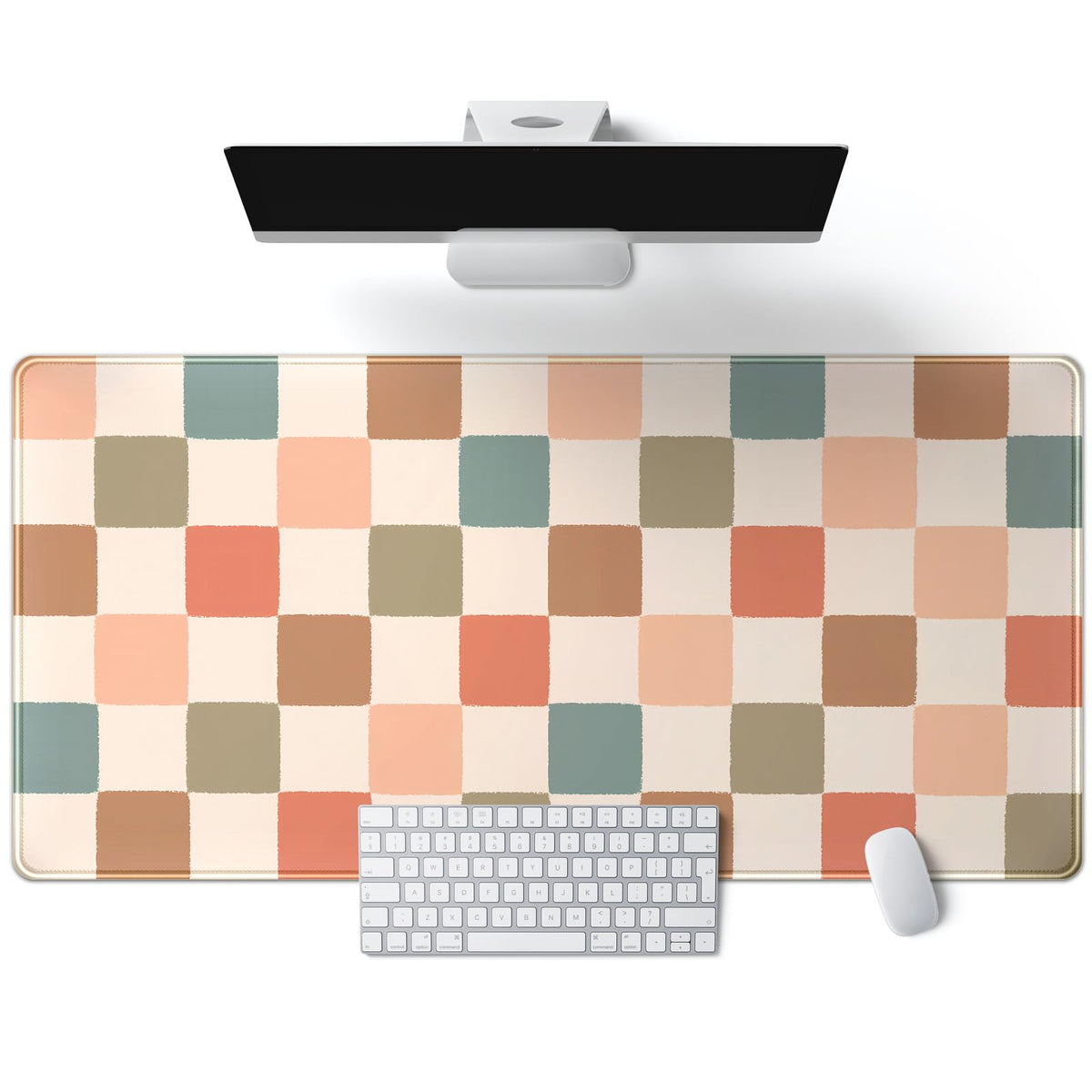 Boho Checker Desk Mat Beige Checkerboard Mouse Pad Large Aesthetic Desk Pad Extended Gaming