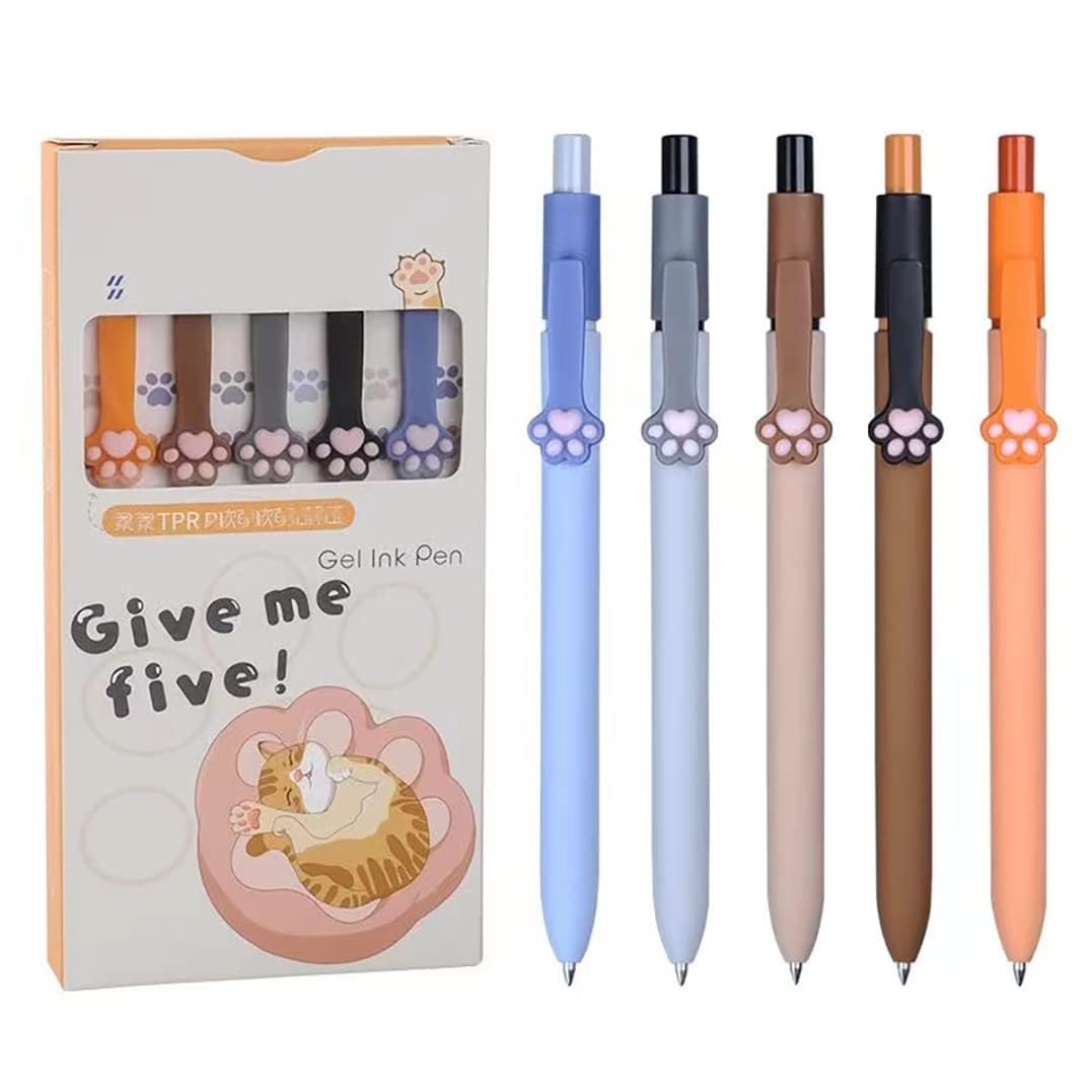 GOMOVING Gel Pens, 5pcs 0.5mm Quick Dry Black Ink Fine Point Smooth Writing, Cute Cat Pen Gifts for